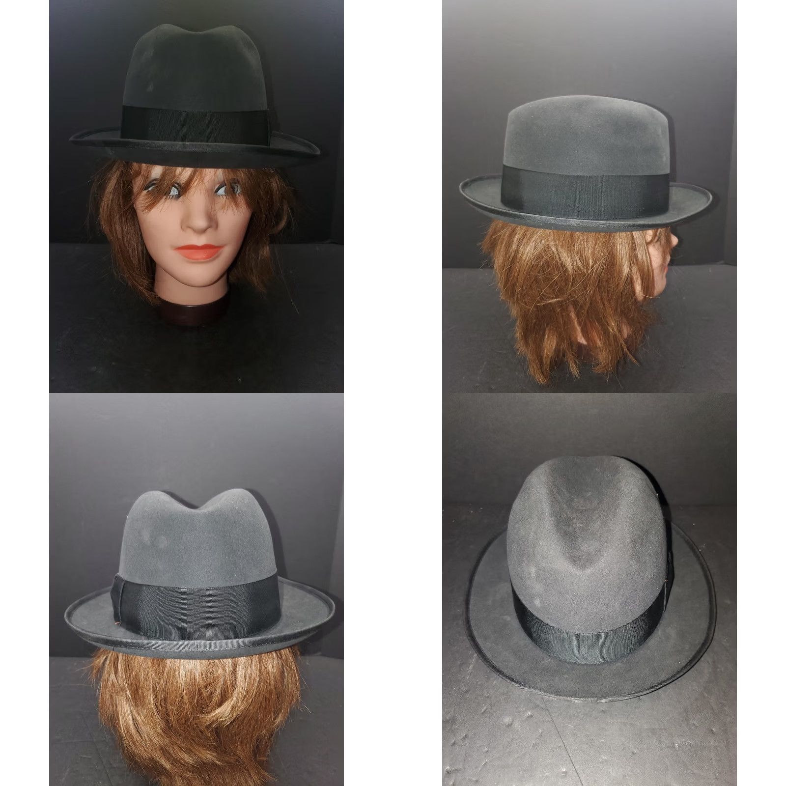Stetson VINTAGE Royal Stetson Fedora Style Hat Sz 6 7/8 Aged Black 1950s Original Box Size ONE SIZE - 10 Thumbnail