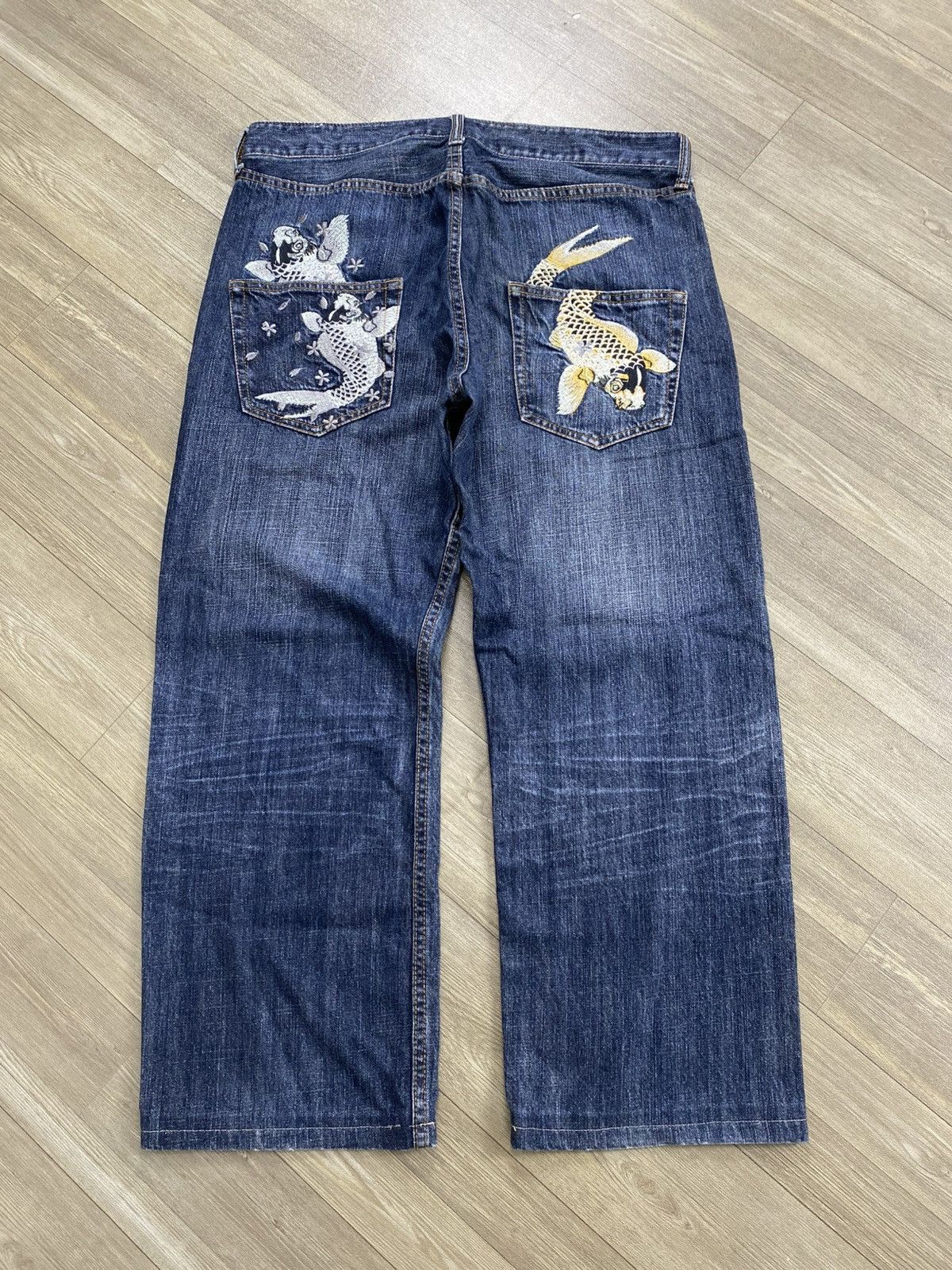 Japanese Brand 2000s Karakuri Tamashii Ed Hardy Style Embroidery Koi Jeans Size US 32 / EU 48 - 1 Thumbnail