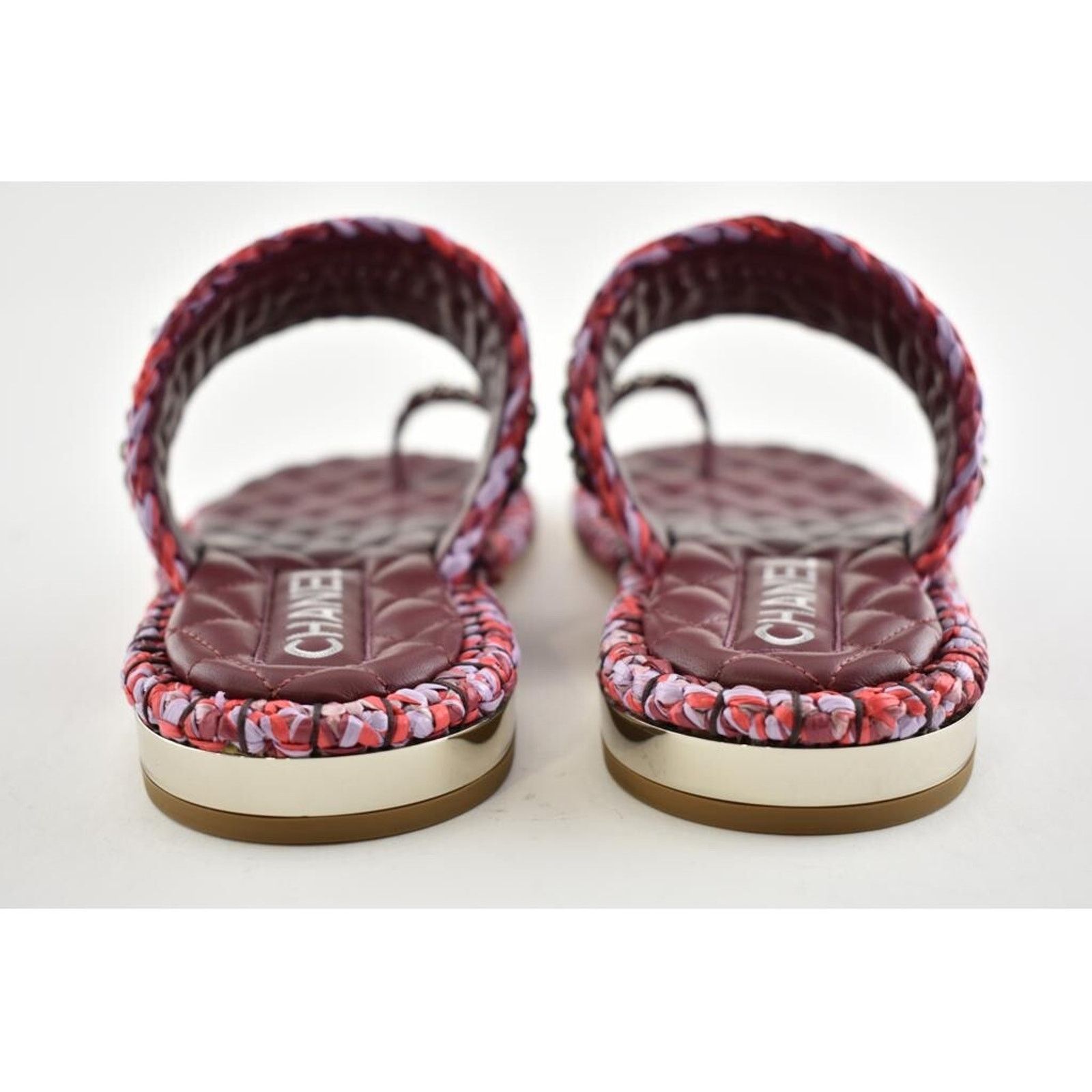 Chanel Chanel 20S Red Purple Raffia Tweed CC Chain Logo Mule Size US 7 / IT 37 - 11 Thumbnail