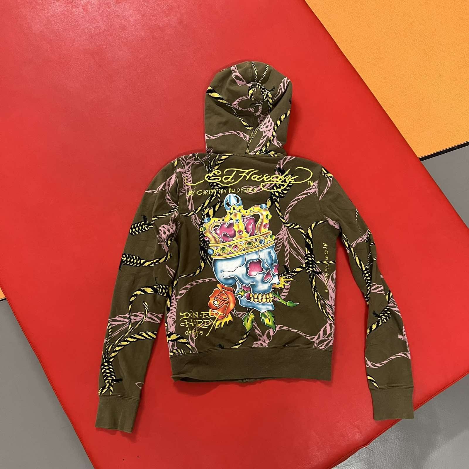 Ed Hardy Ed Hardy Tattoo Hooded Brown Jacket Sz XS-S Size S / US 4 / IT 40 - 2 Thumbnail