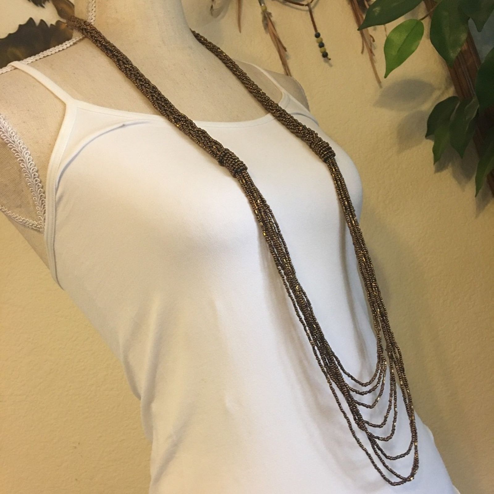 Vintage Copper tone seed bead braided pull on necklace Size ONE SIZE - 1 Thumbnail