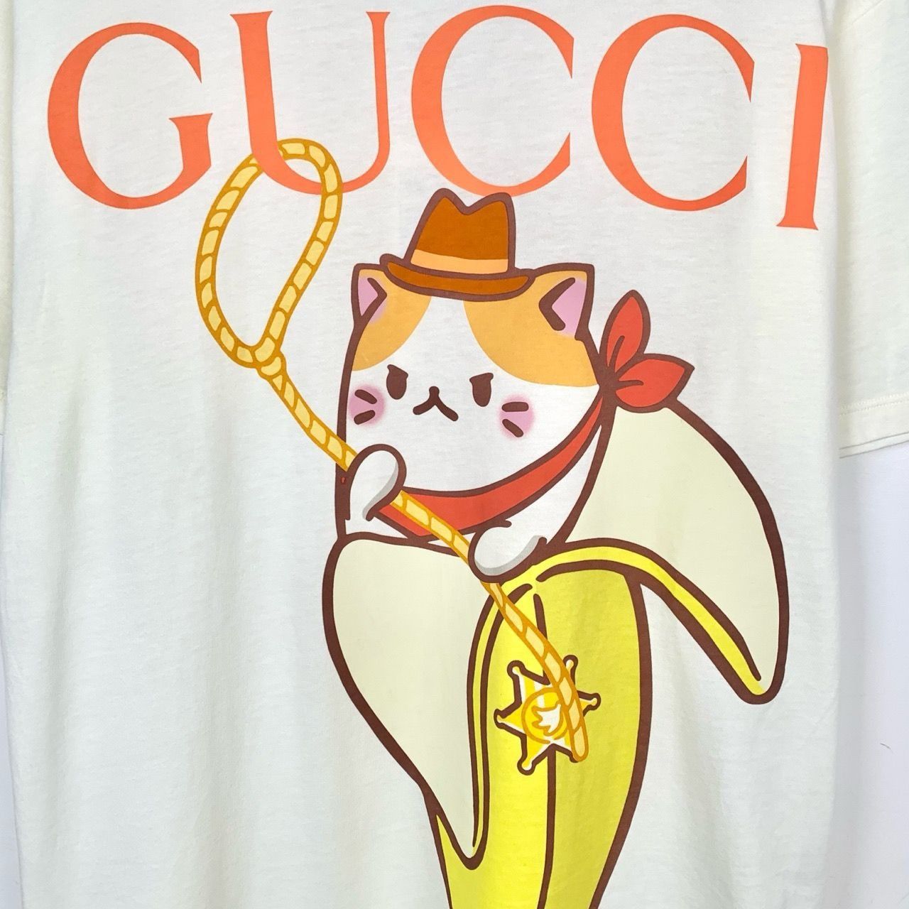Gucci Gucci Logo & Banana Cat Print Round-Neck Beige Cotton Short- Size XS / US 0-2 / IT 36-38 - 6 Thumbnail