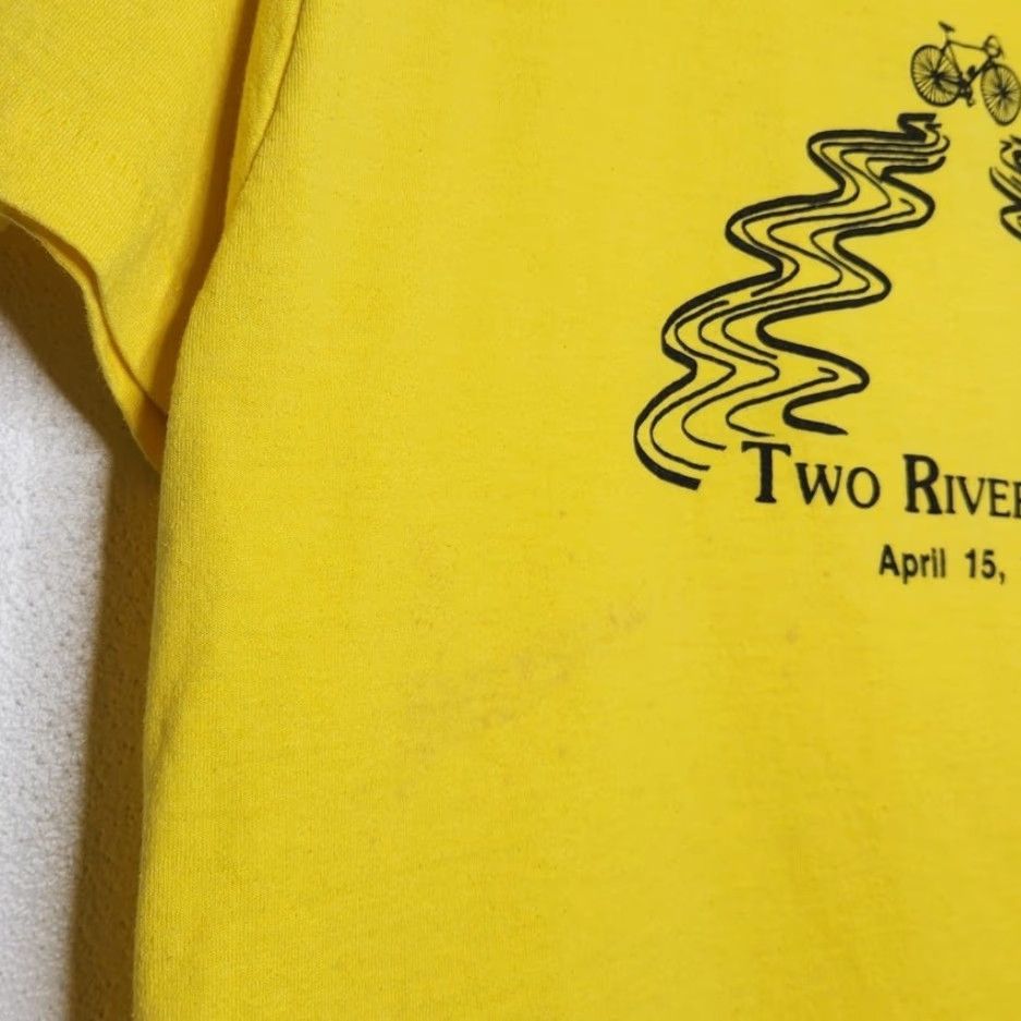 Vintage VINTAGE Screen Stars Shirt Unisex Adults Large Yellow 80s Two Rivers Bike Ride Marathon Race Screen Stars All Over Art Yellow 80s Vintage Size US L / EU 52-54 / 3 - 3 Thumbnail