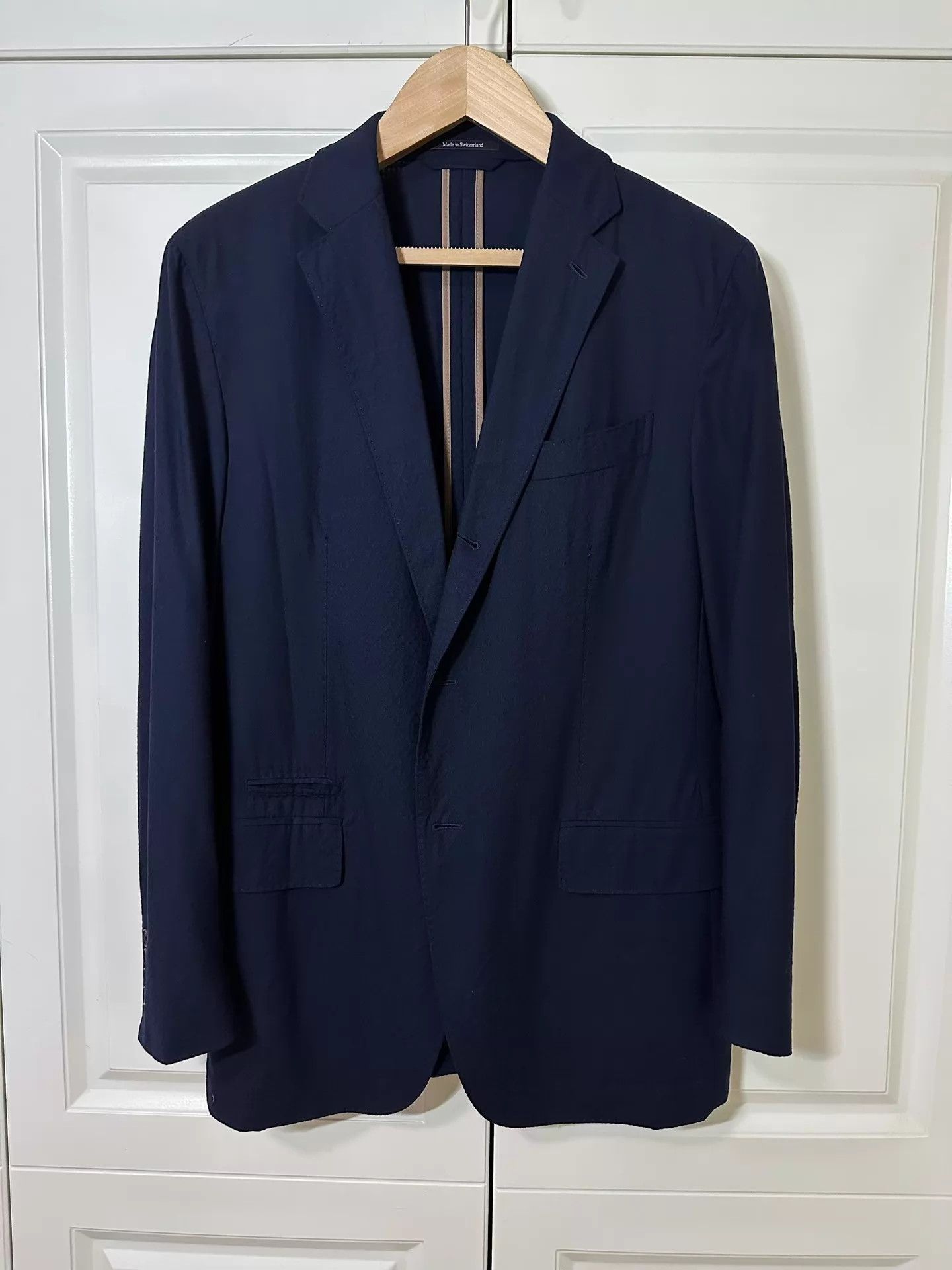 Ermenegildo Zegna Zegna Seersucker Wool-Silk-Linen Blazer Navy 54 Size 54R - 1 Thumbnail