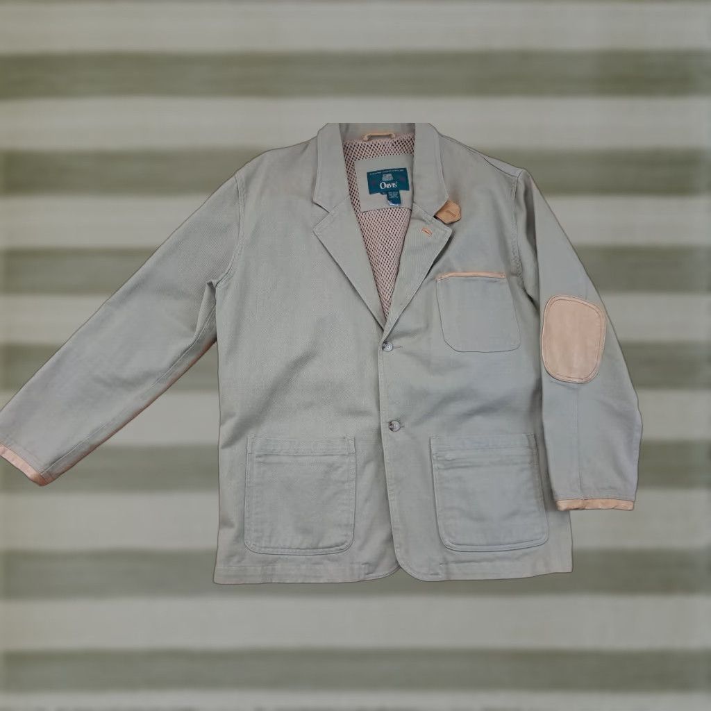 Orvis VINTAGE Orvis Coat Barn Coat Men Large Khaki Beige Canvas Pockets Elbow Patches Outdoor 34in long 25in pit to pit Size US L / EU 52-54 / 3 - 1 Thumbnail