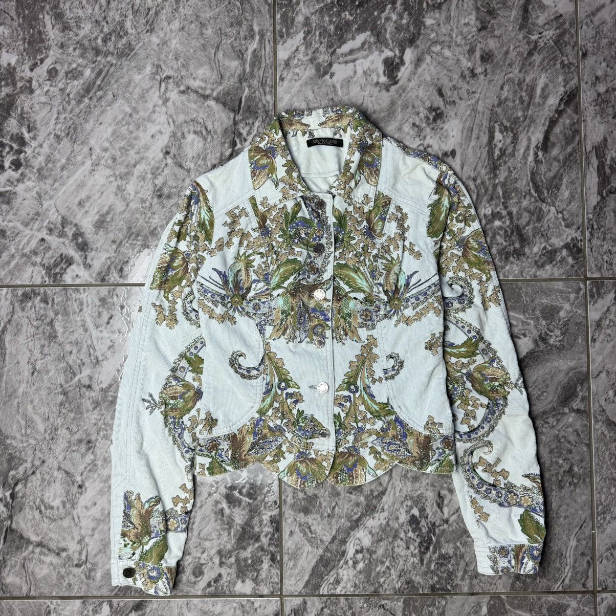 Roberto Cavalli × Velvet × Vintage Roberto Cavalli Printed Velvet Blazer Jacket Size XS / US 0-2 / IT 36-38 - 1 Thumbnail