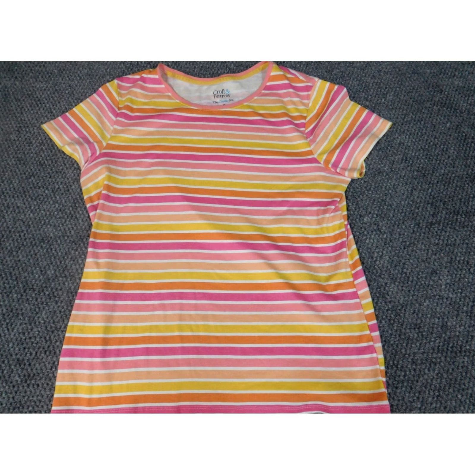Croft & Barrow Croft & Barrow Womens Shirt Medium Pink Striped Crewneck Blouse Short Sleeve Casual breathable Classic Mens? Womens Size M / US 6-8 / IT 42-44 - 2 Thumbnail