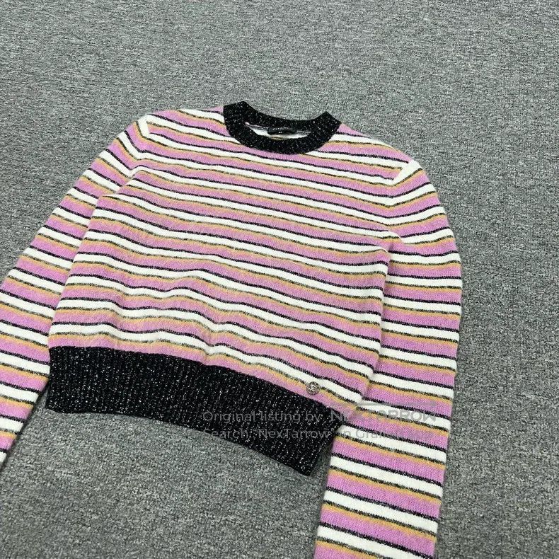 Chanel Chanel 22A Pink Stitched Striped Knitted Sweater Size XXS / US 00 / IT 34 - 4 Thumbnail