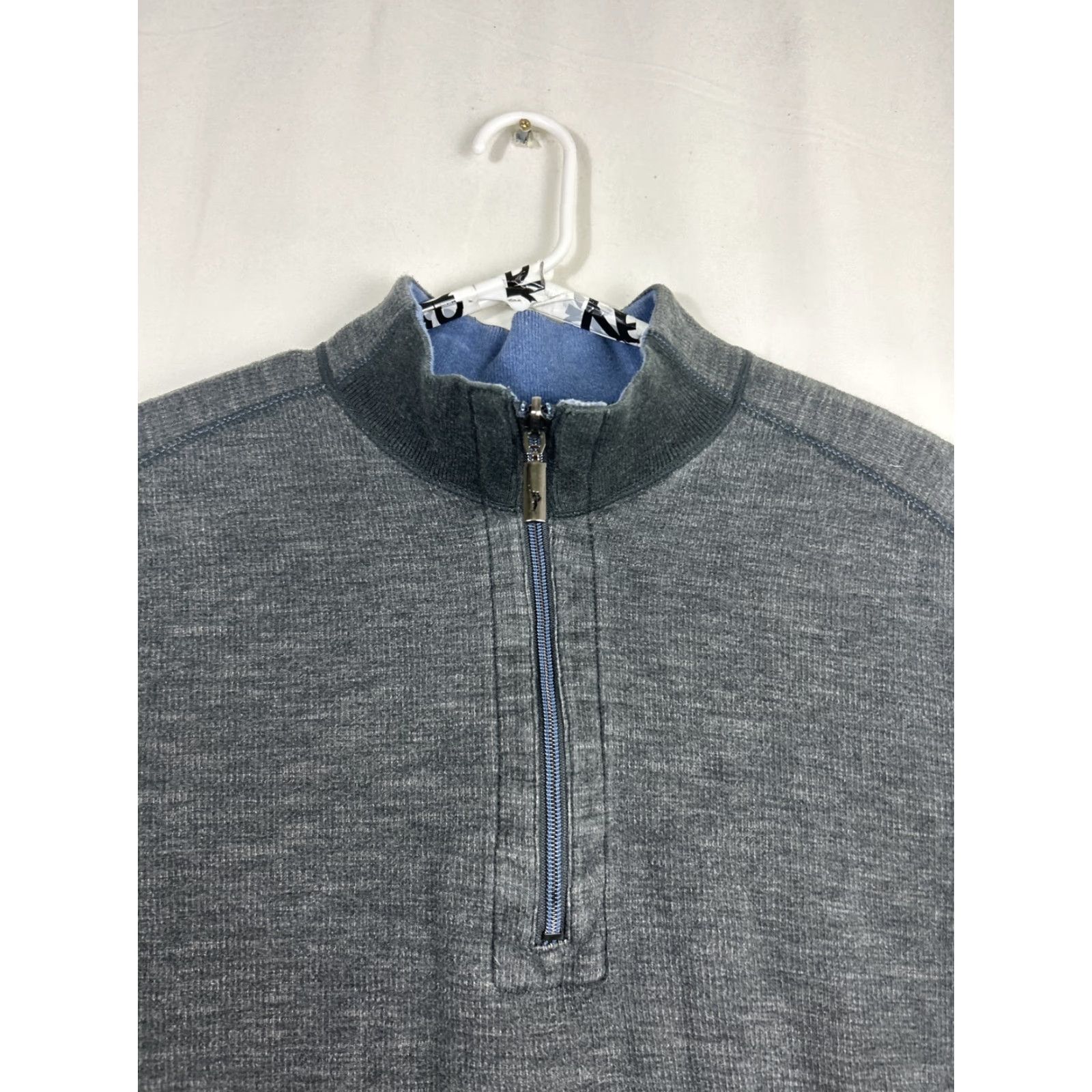 Tommy Bahama Tommy Bahama Mens Large Gray/Blue Reversible 1/4 Zip Pullover Cotton Blend Sweater - Long Sleeve Mock Neck Contacts: Casual Business Travel Size US L / EU 52-54 / 3 - 6 Thumbnail