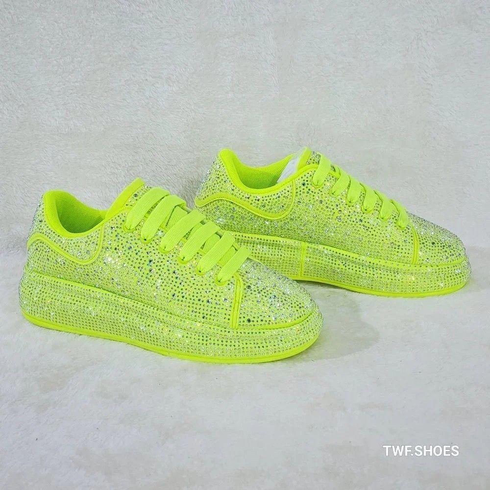 Other Dazzle Cush Bright Neon Yellow Rhinestone Platform Sneakers Size US 6 / IT 36 - 4 Thumbnail