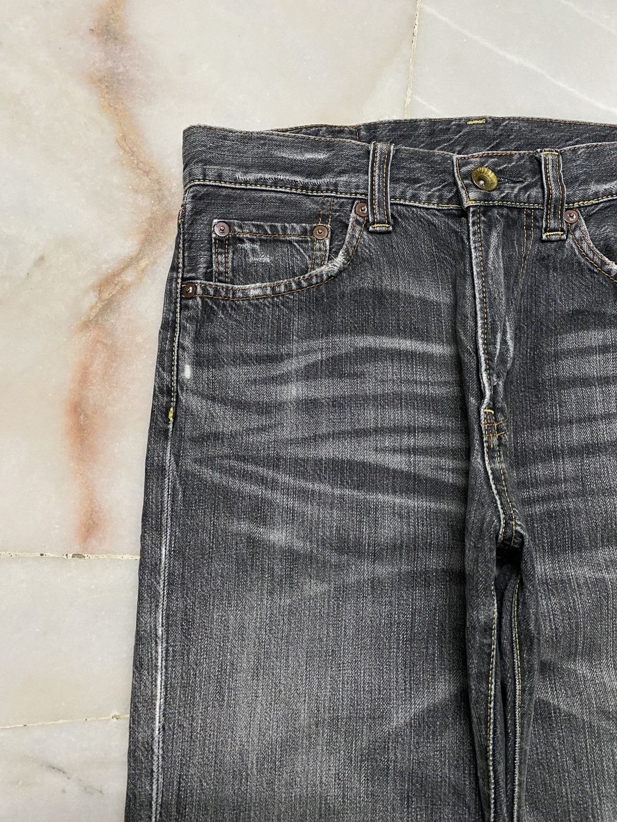 If Six Was Nine × Japanese Brand 💥Baggy 90s Uniqlo S002 Mudwash Faded Distress thrashed Jean Size US 29 - 8 Thumbnail