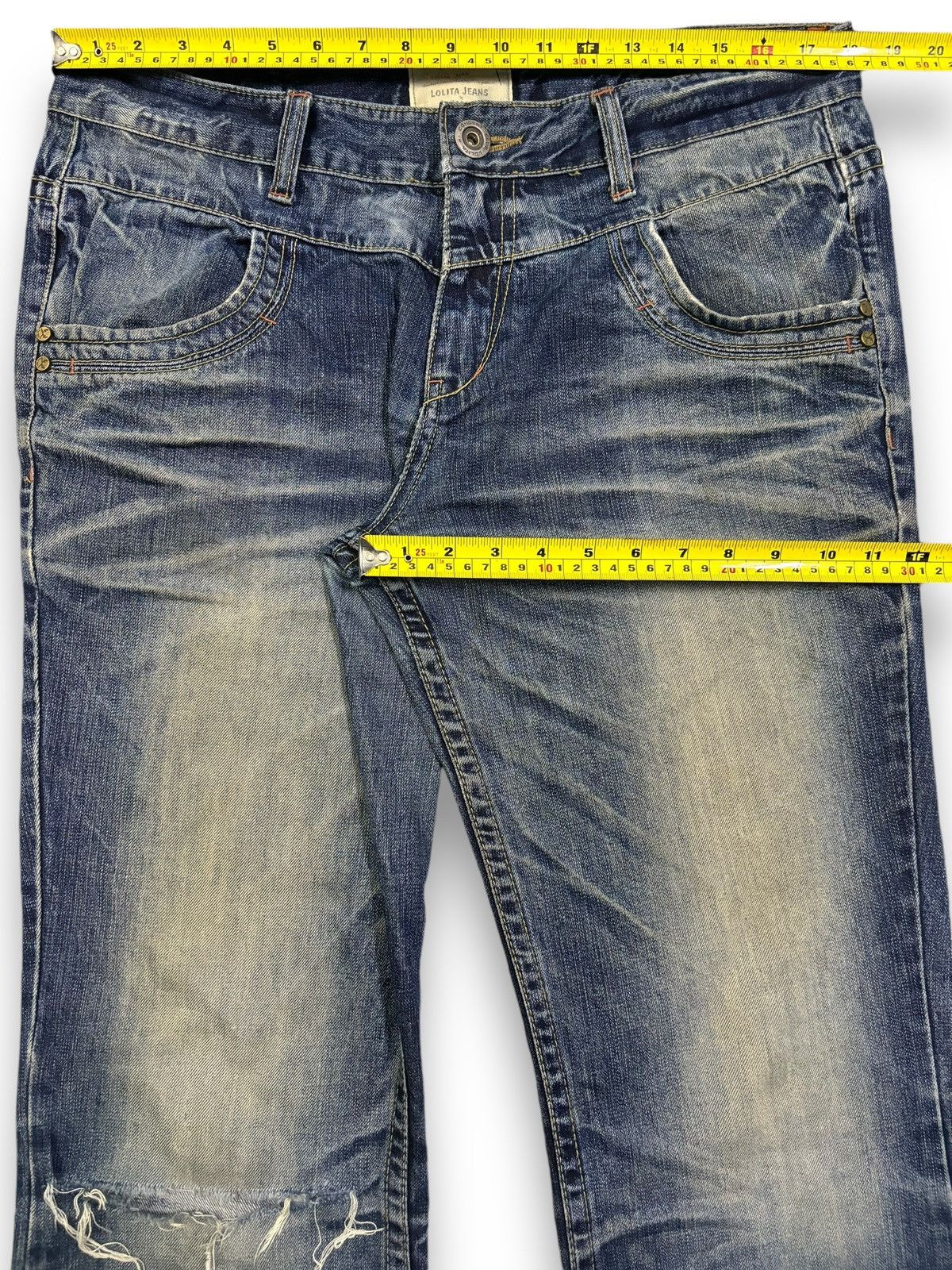 Beauty Beast Vintage Lolita x Beast Studded Flare Distressed Punk Jeans Size US 35 - 19 Thumbnail