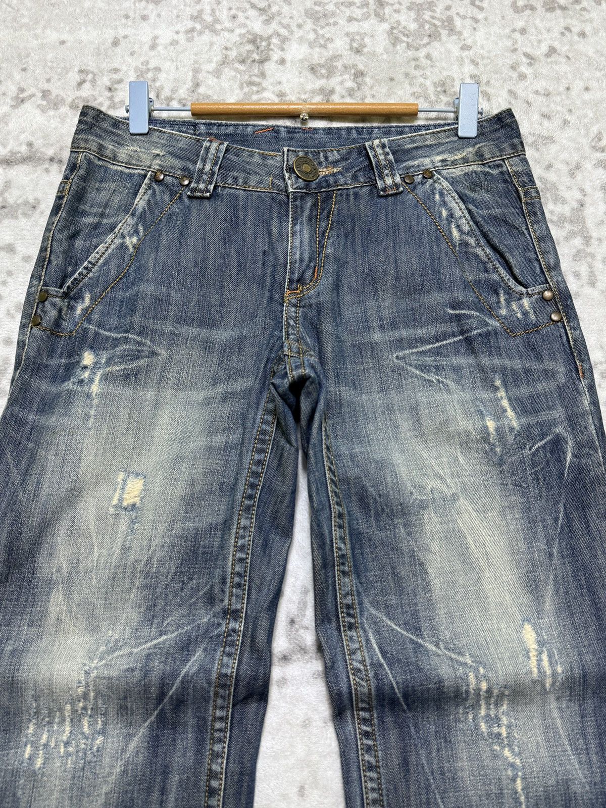 Le Grande Bleu (L.G.B.) Vintage Lolita Mud Wash Wide Leg Distressed Clawmark Denim Size US 30 / EU 46 - 3 Thumbnail