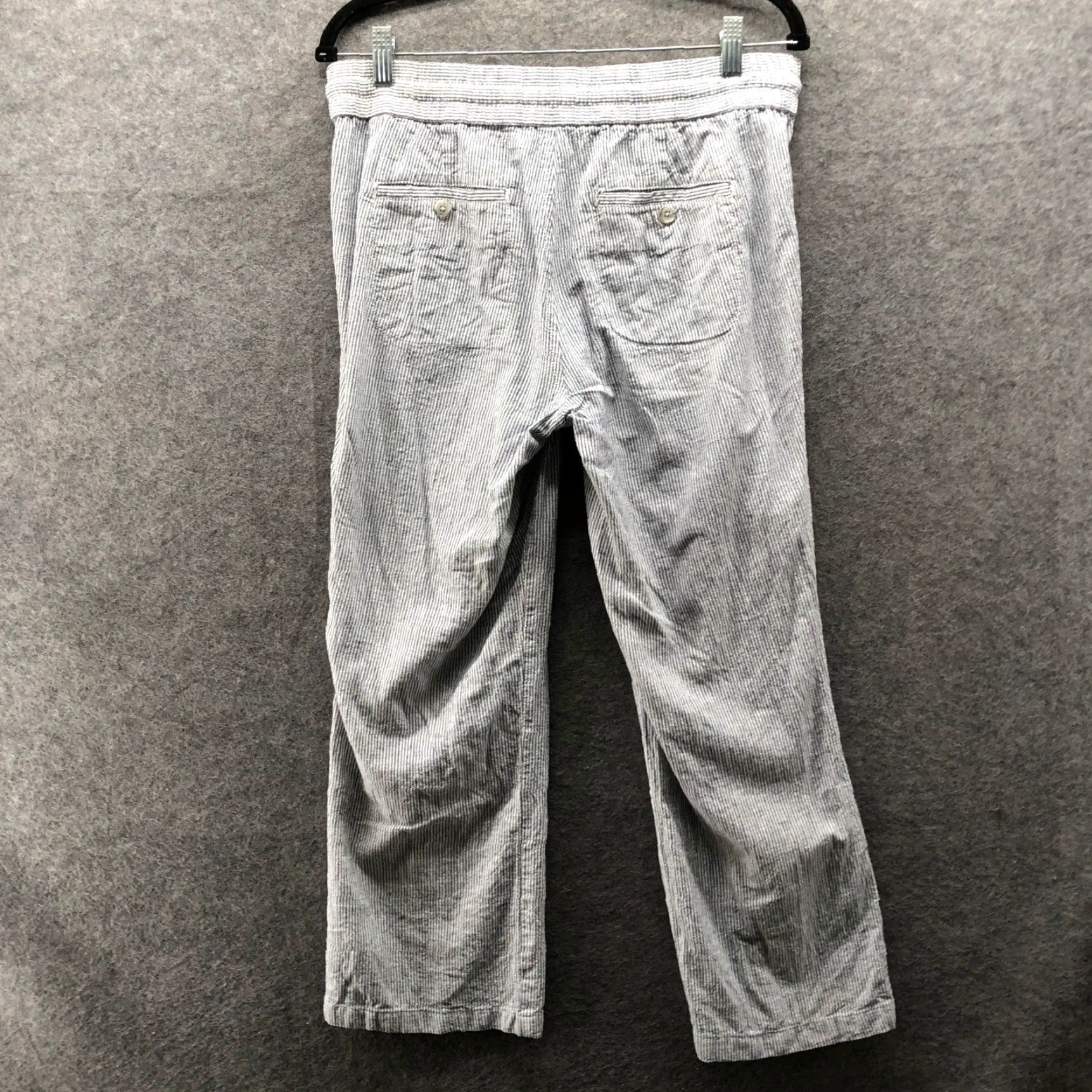 Vintage Artisan NY Cotton Linen Pants Womens 6 Pull On Blue White Stripe Wide Leg Ankle Size 28" / US 6 / IT 42 - 2 Thumbnail