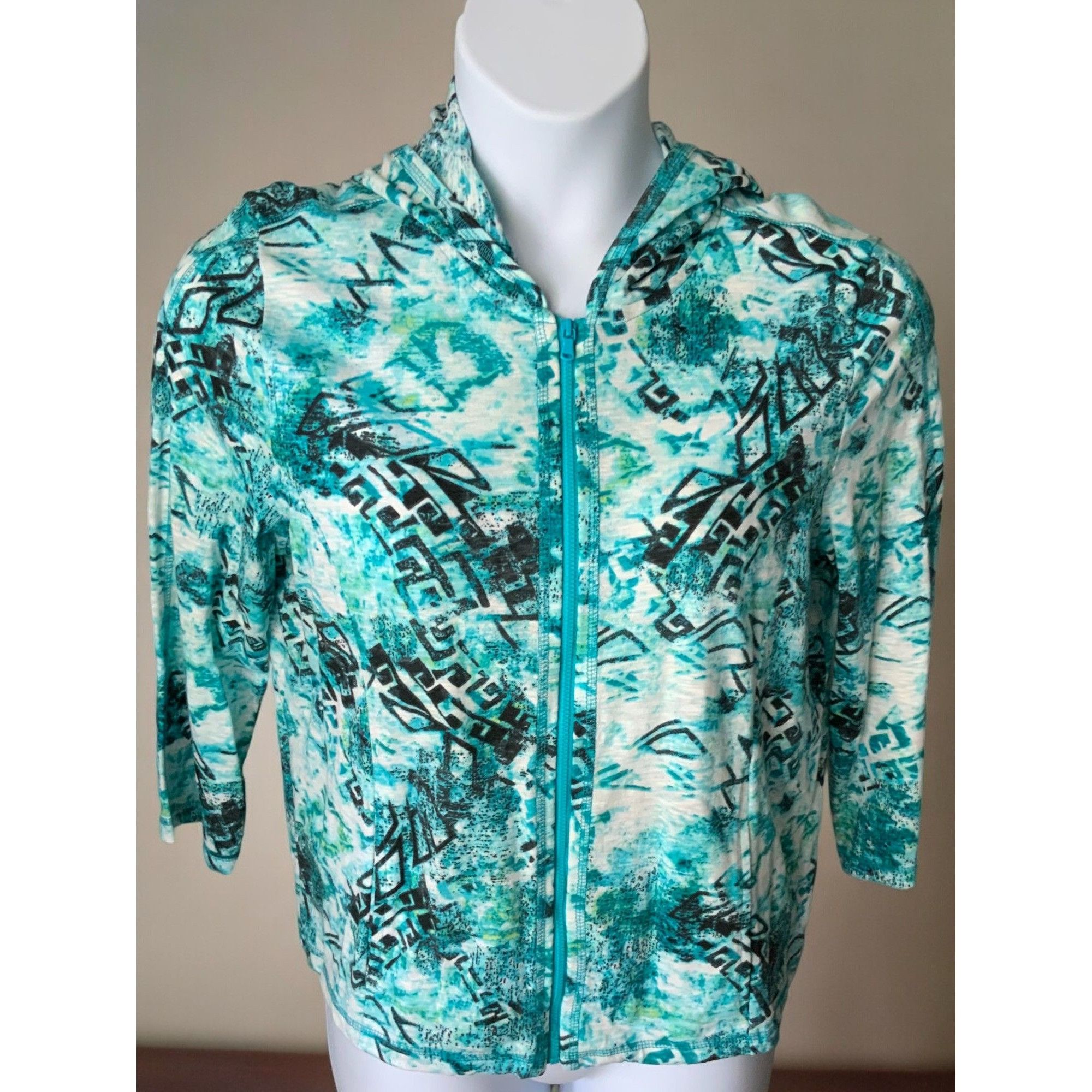 Chicos Chicos Womens Turquoise Lightweight Hooded Jacket Large Size L / US 10 / IT 46 - 9 Thumbnail