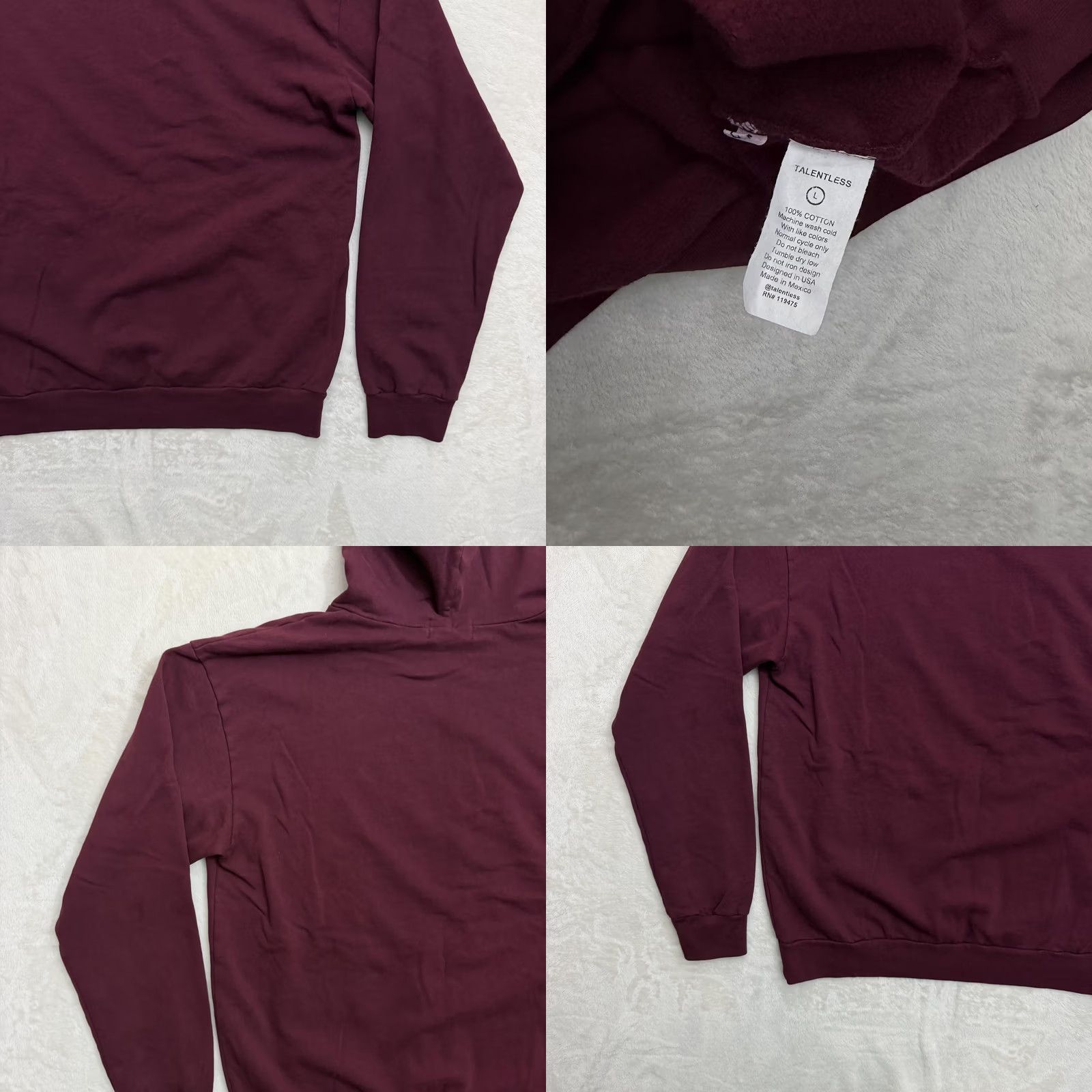 Talentless Talentless Hoodie Mens Large Burgundy Fleece Pullover Logo Pocket Crew Neck Winter Size US L / EU 52-54 / 3 - 9 Thumbnail