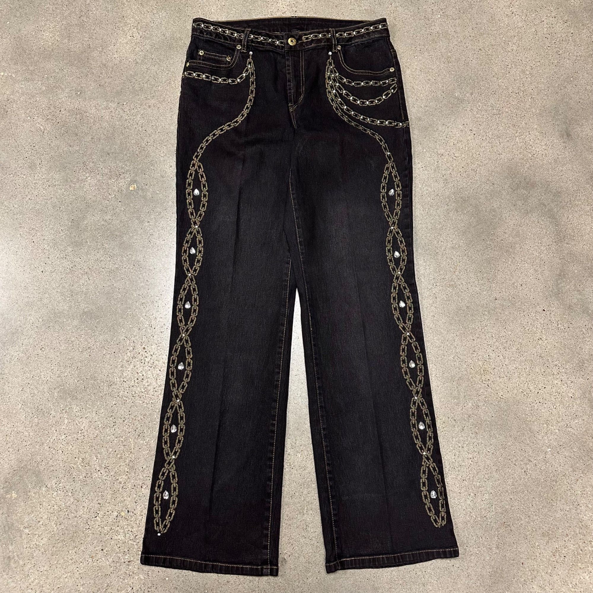 Vintage Vintage Y2K DG Embroidered Jeweled Baggy Pants Jeans Size 32" / US 10 / IT 46 - 1 Thumbnail