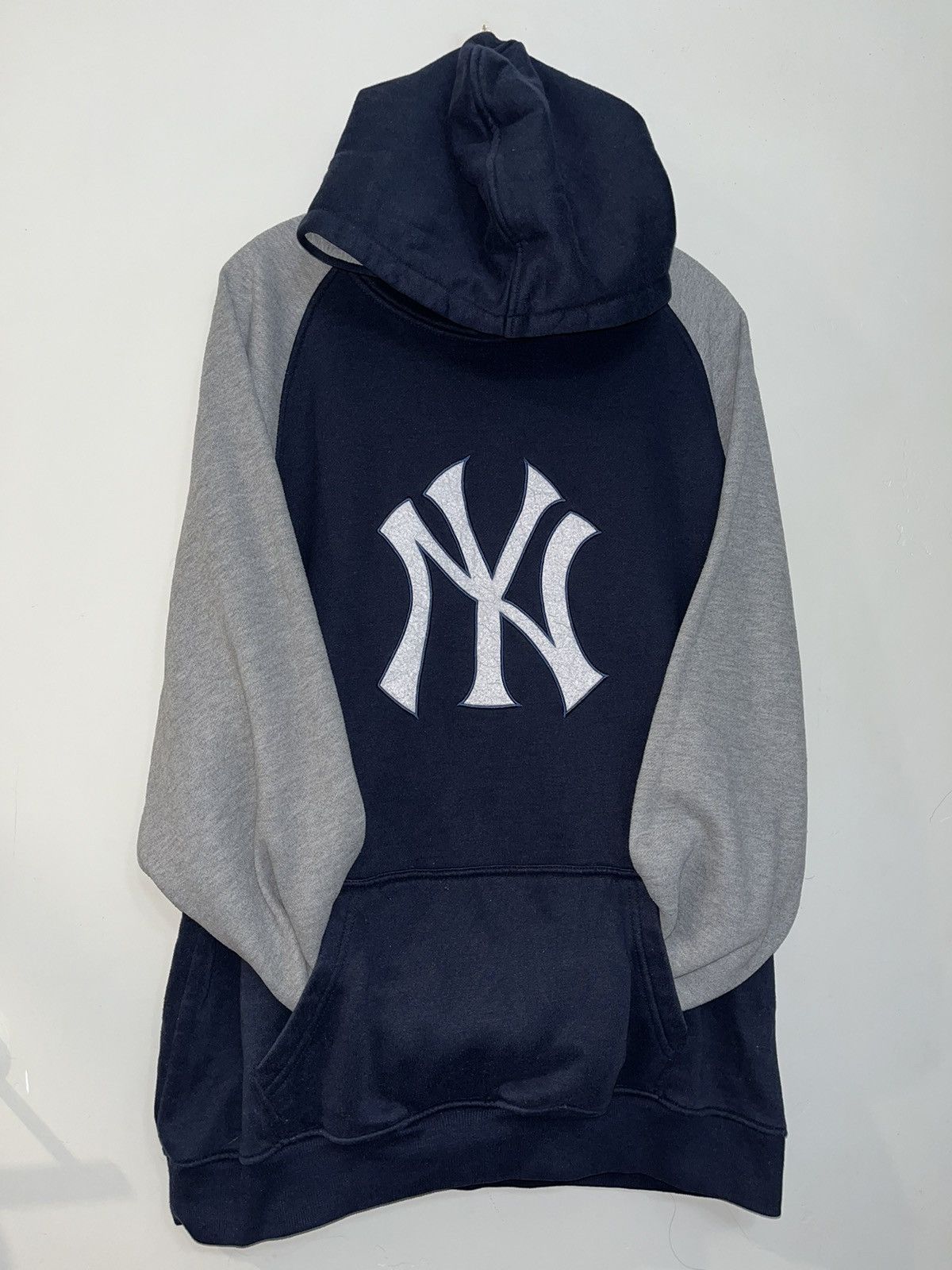 image of Akimbo Club x Vintage Crazy Vintage Y2K Cyber Grunge Baggy Skater New York Hoodie in Navy/Grey (Siz