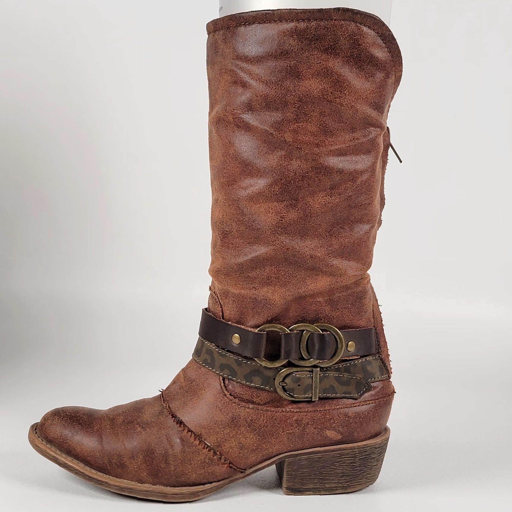 BKE BKE Sole Boots Women Riding Boot Brown FauxLeather Size 8.5 Ankle Zip Southwest Studded Round Toe Casual Size US 9 / IT 39 - 7 Thumbnail