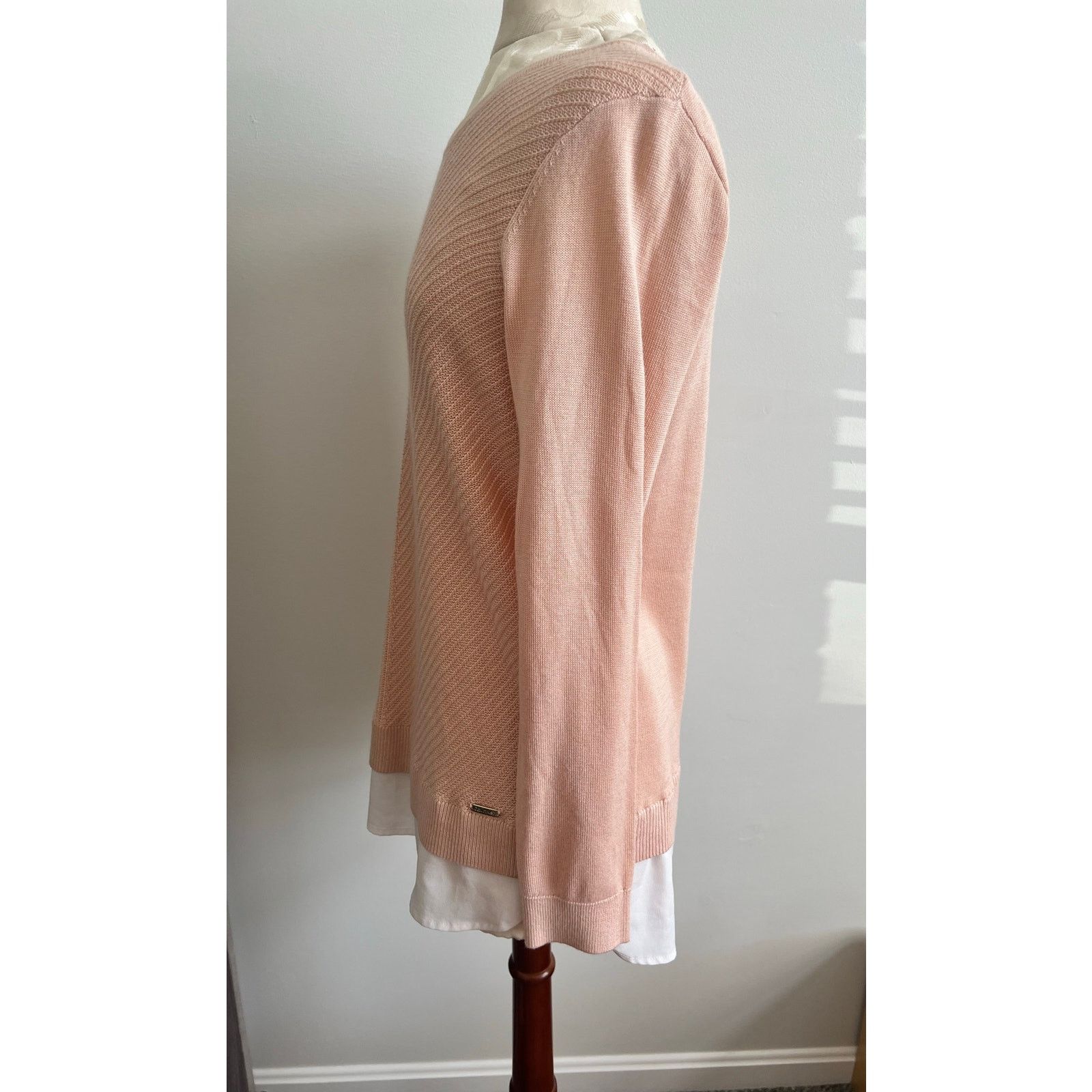 Calvin Klein Calvin Klein Peach Chevron Layered Knit Sweater Medium Size M / US 6-8 / IT 42-44 - 5 Thumbnail
