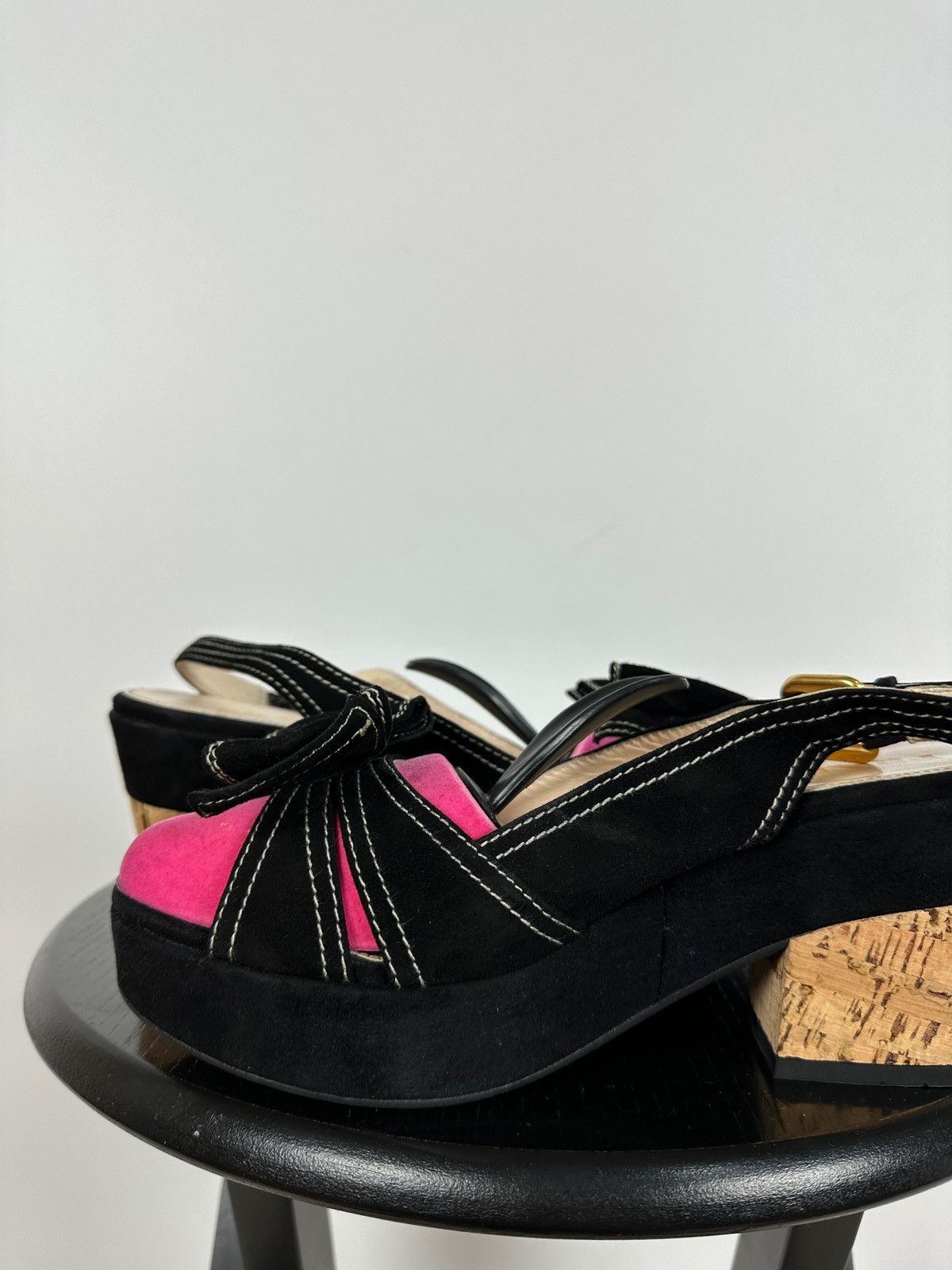 Prada Prada Black Suede Leather Bow Platform Sandals Size US 8 / IT 38 - 20 Thumbnail