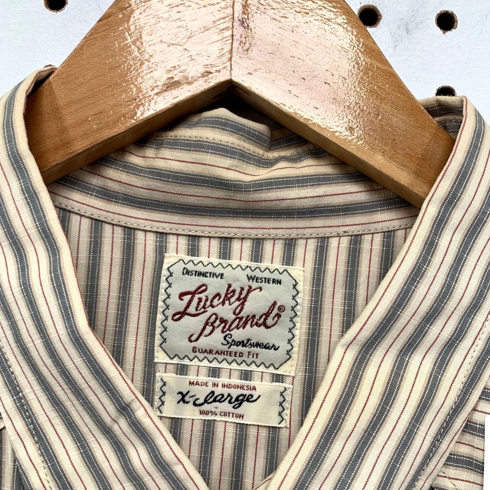 Lucky Brand Lucky Brand Western Snap Shirt Mens XL Beige Striped Long Sleeve Retro VIntage Size US XL / EU 56 / 4 - 3 Thumbnail