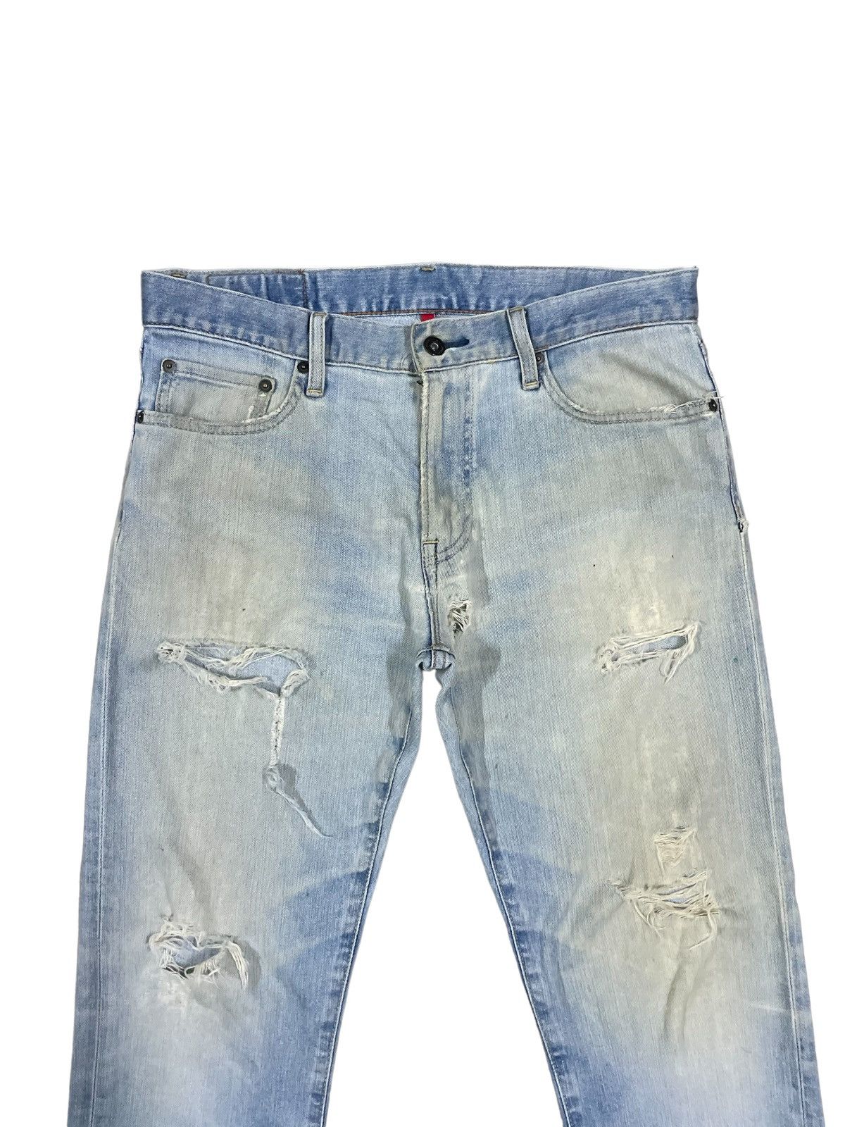 Jun Takahashi Japanese Streetwear Blue Wash Ripped Distressed Style Jeans Size US 32 / EU 48 - 2 Thumbnail
