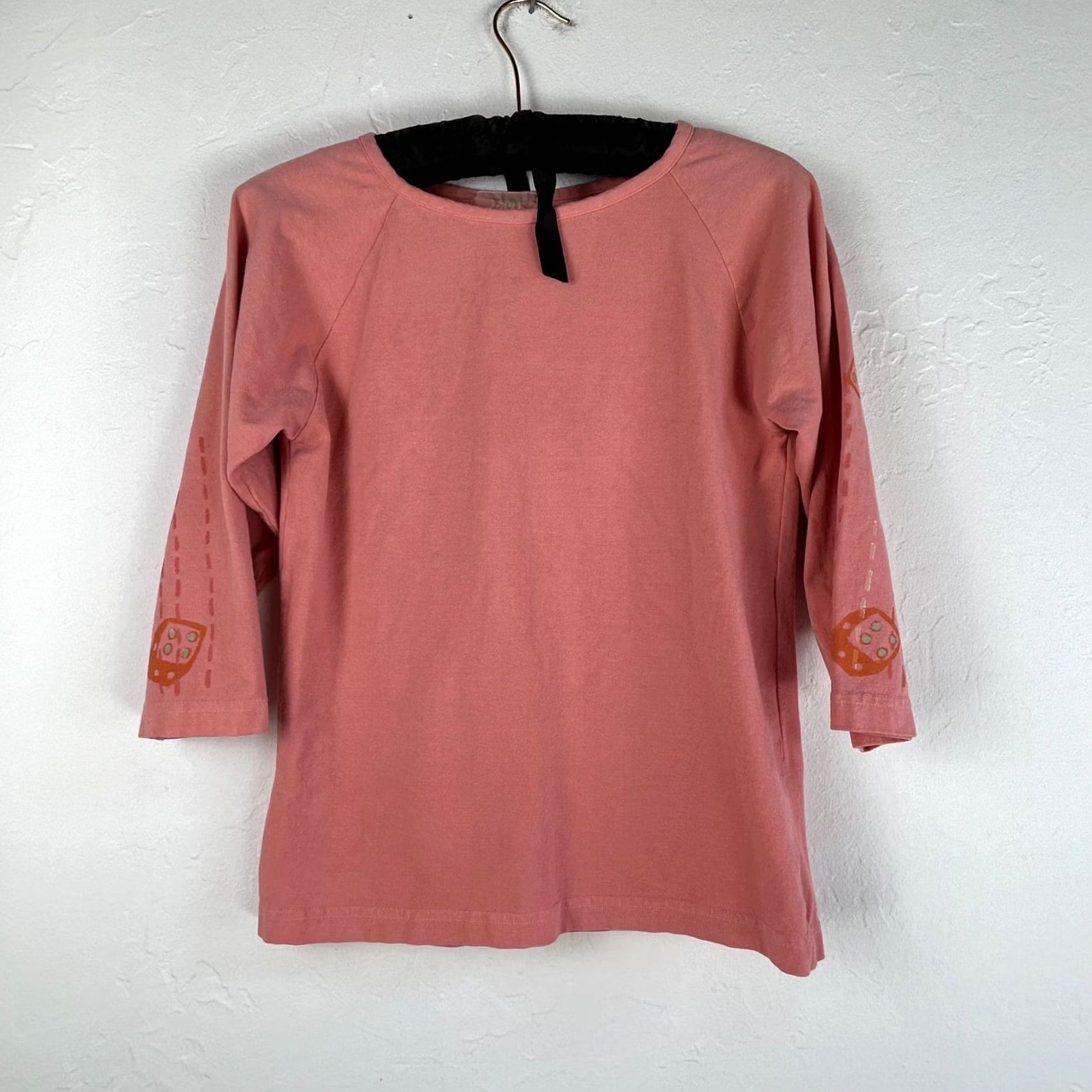 Vintage Blue Fish Womens Boat Neck Hand Printed 3/4 Sleeve Top Peach Size 1 Vintage No N/A Size XS / US 0-2 / IT 36-38 - 2 Thumbnail