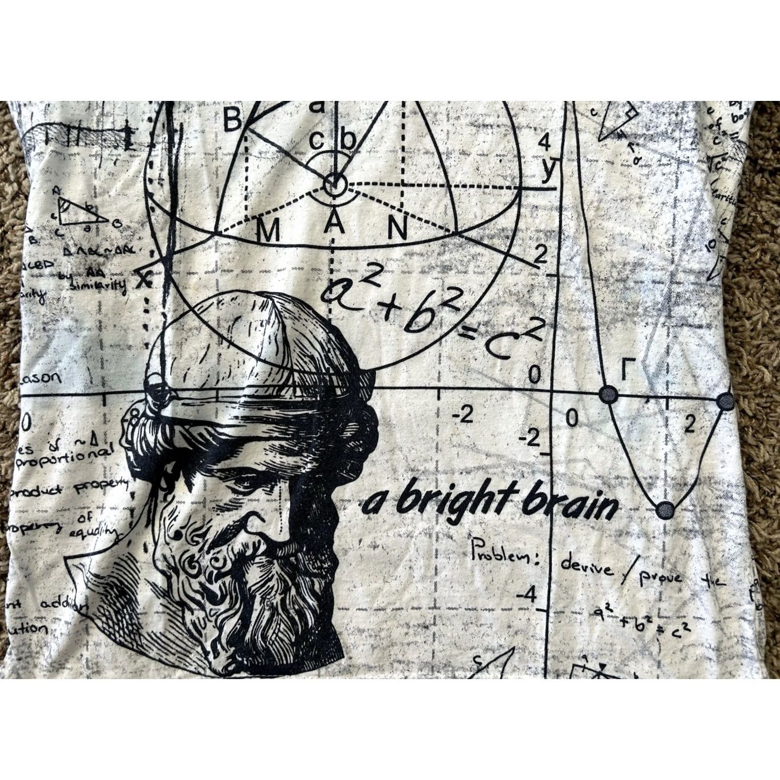 Vintage VINTAGE American Vintage T-Shirt XS White Graphic Print Men 90s Greek Pythagoras “A Bright Brain” Shirt Size US XS / EU 42 / 0 - 3 Thumbnail