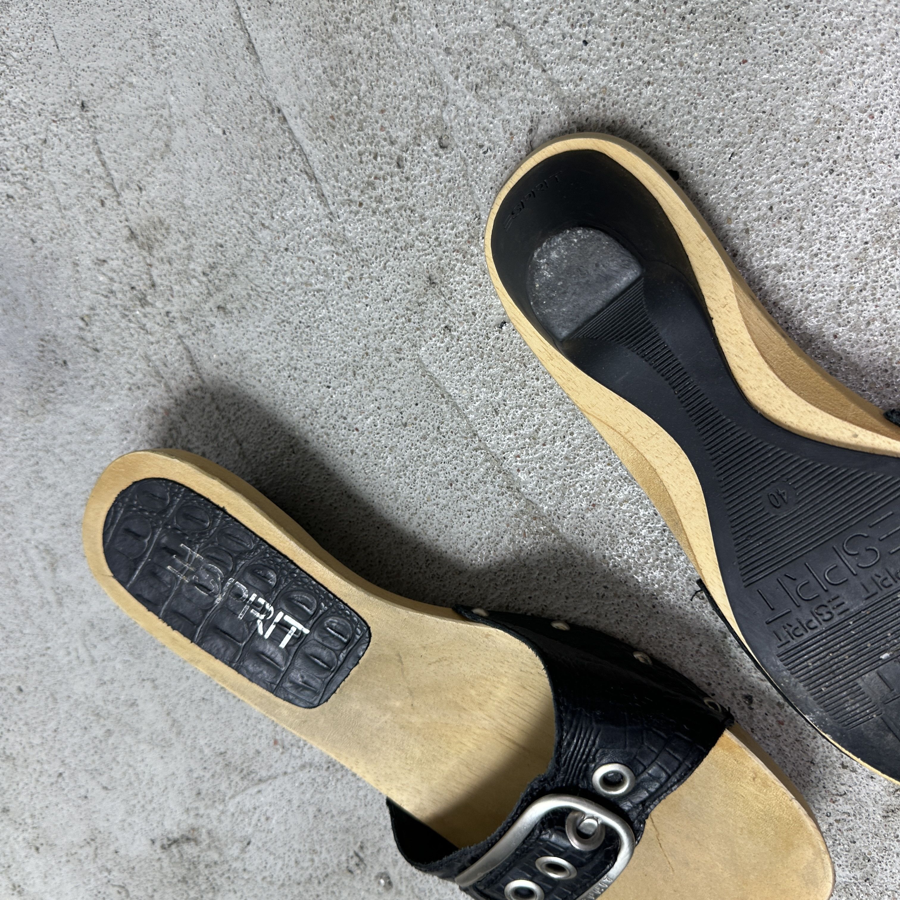 Esprit Vintage Avant Garde Wooden Casual Buckled Y2K Clogs Size US 10 / IT 40 - 8 Thumbnail