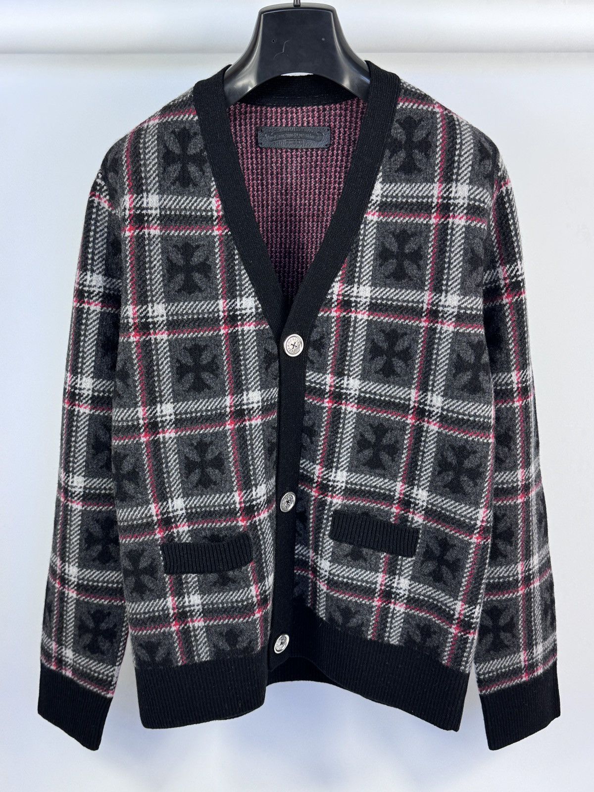 SILVER BUTTON DOWN WOOL AND CASHMERE CARDIGAN