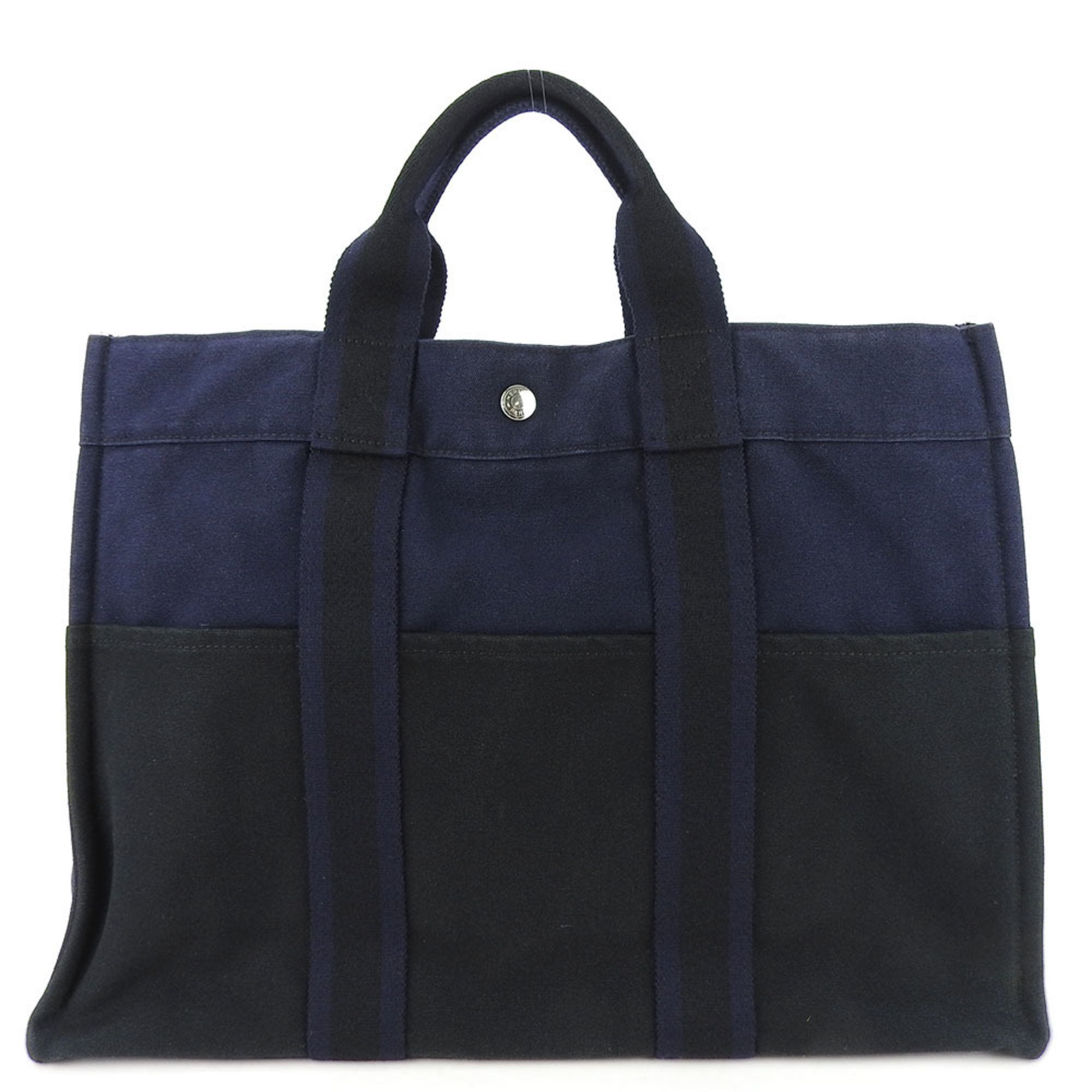 image of Hermes Tote Bag Foultou Canvas Navy Black Bicolor Women's Men's Hermes