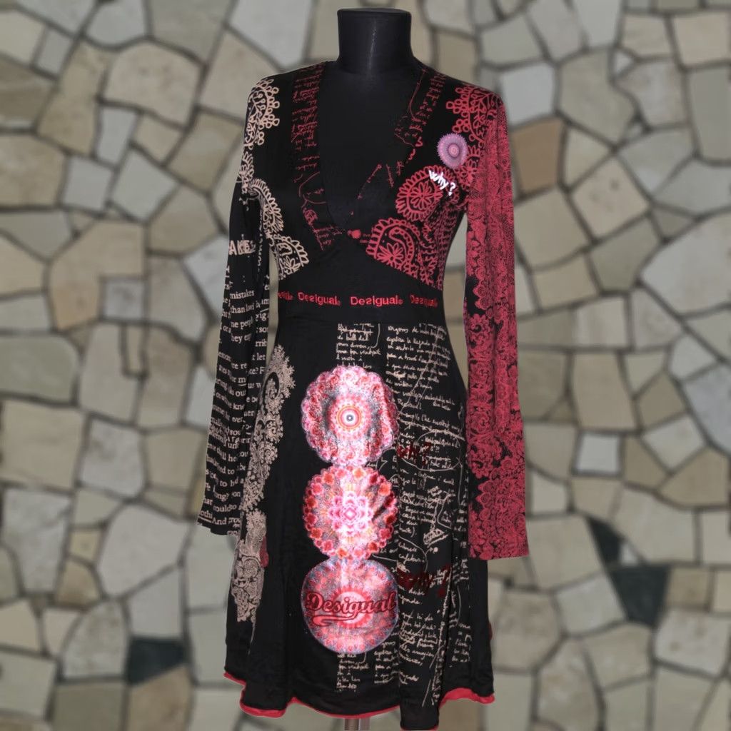 Desigual Desigual Dress Womens Red Black Multicoloured Knee Length A-Line M - 77 Size M / US 6-8 / IT 42-44 - 1 Thumbnail