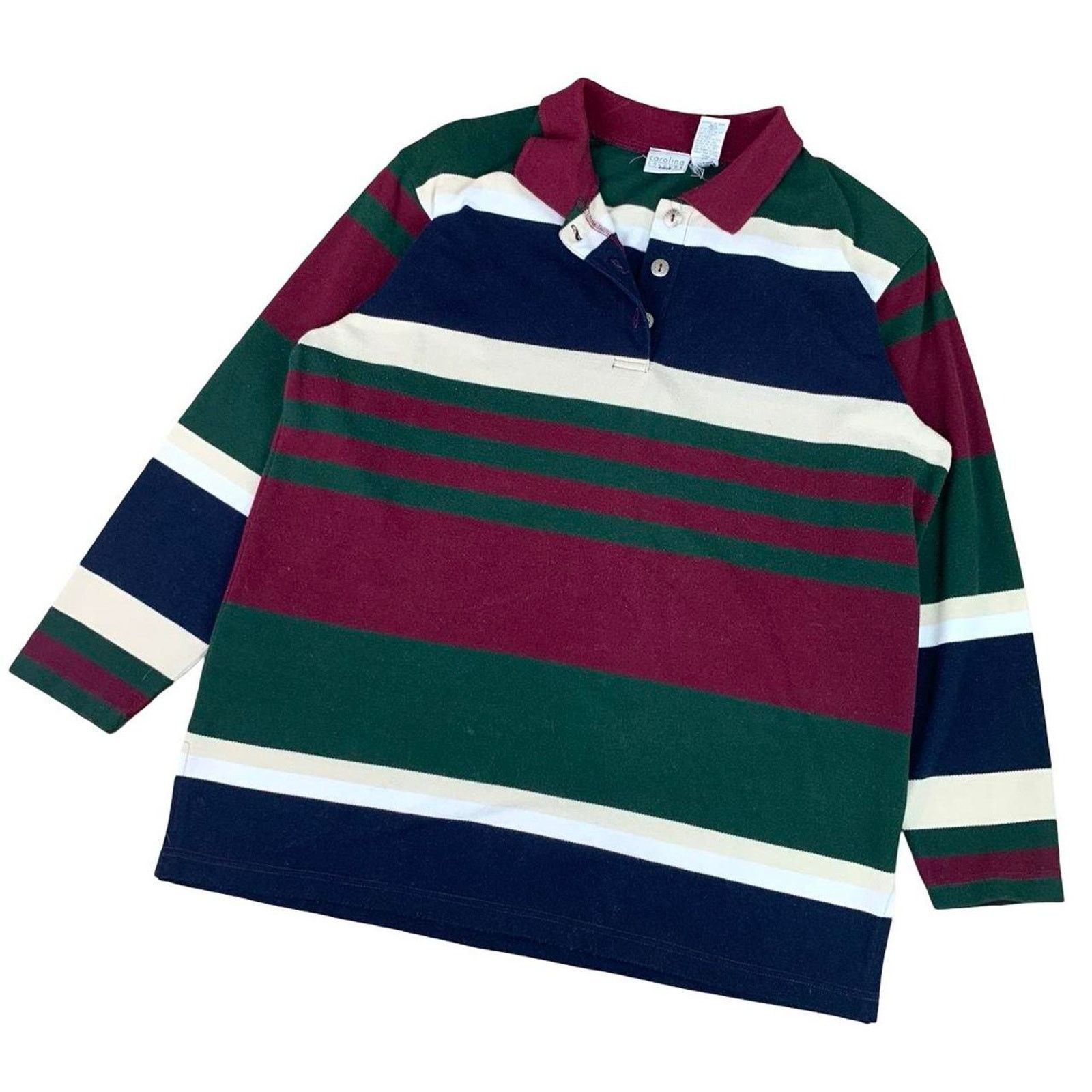 American Retro × Vintage Vintage 90s Striped Retro Long Sleeve Polo Shirt Size L / US 10 / IT 46 - 1 Thumbnail