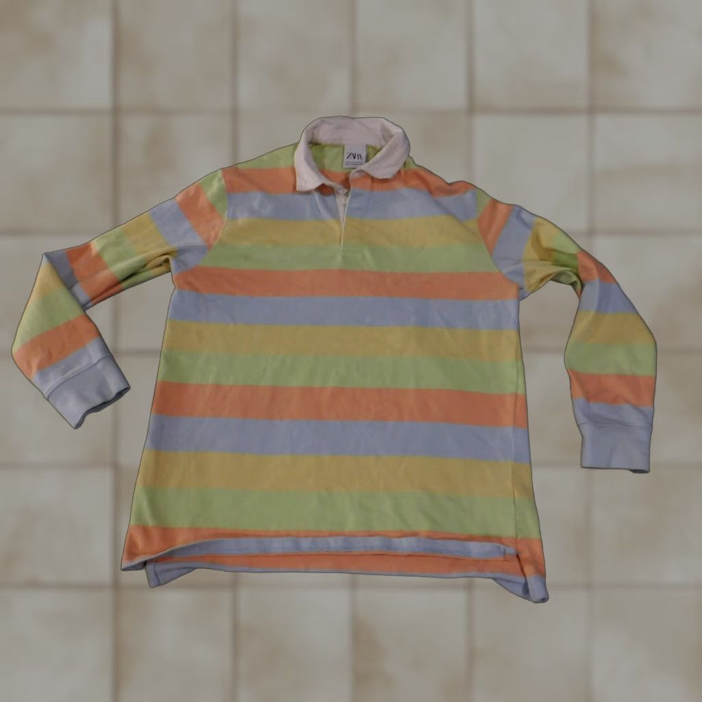 Zara ZARA Shirt Mens Medium Pastel Multicolor Stripe Rugby Polo Long Sleeve Cotton Size US M / EU 48-50 / 2 - 1 Thumbnail