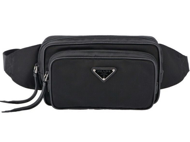 Prada Belt Bag Body Bag Nylon Saffiano Leather Triangle Logo Plate Black Silver