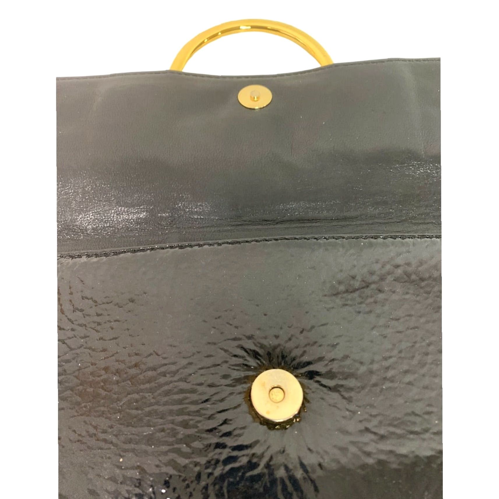 Vintage VINTAGE Borbonese Clutch Bag Envelope Crinkle Patent Leather Black 1990s Womens Size ONE SIZE - 7 Thumbnail