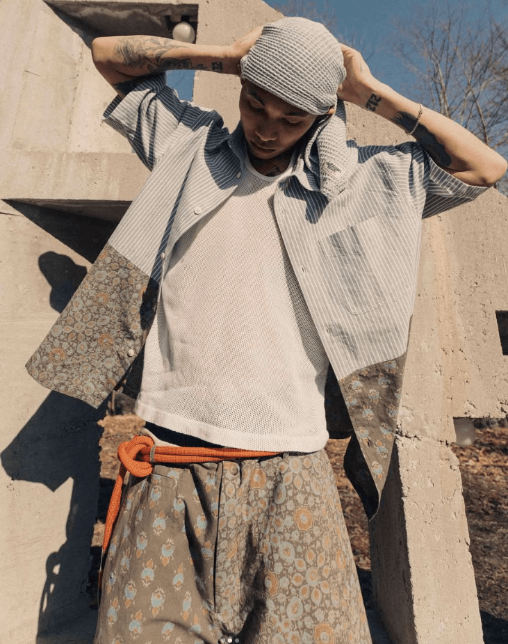 18 East BNWT Split SS BD Shirt Silt Indigo Turmeric Bagru Block Size US L / EU 52-54 / 3 - 1 Thumbnail