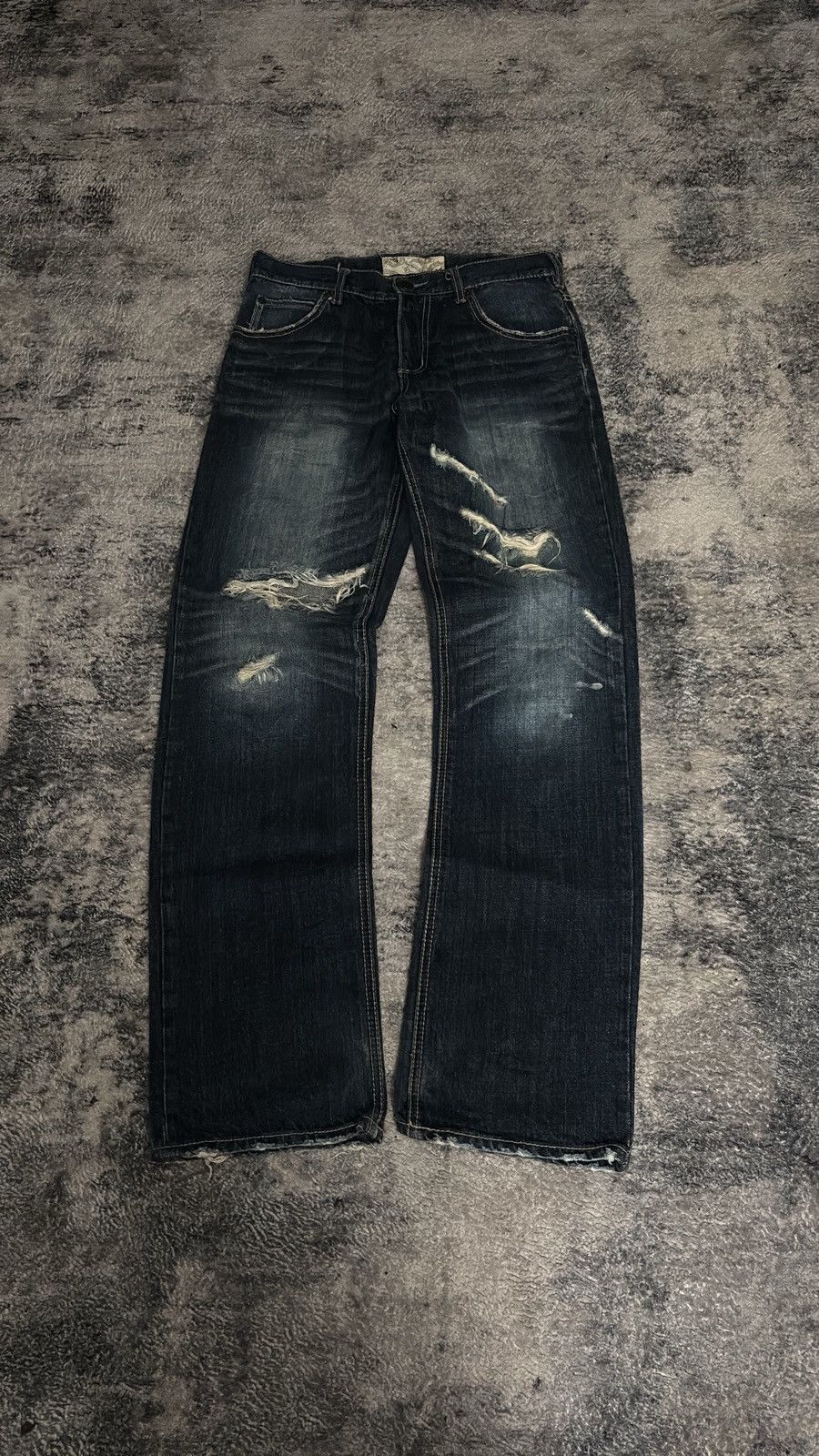 Vintage Y2K denim lab distressed faded leather pocket denim
