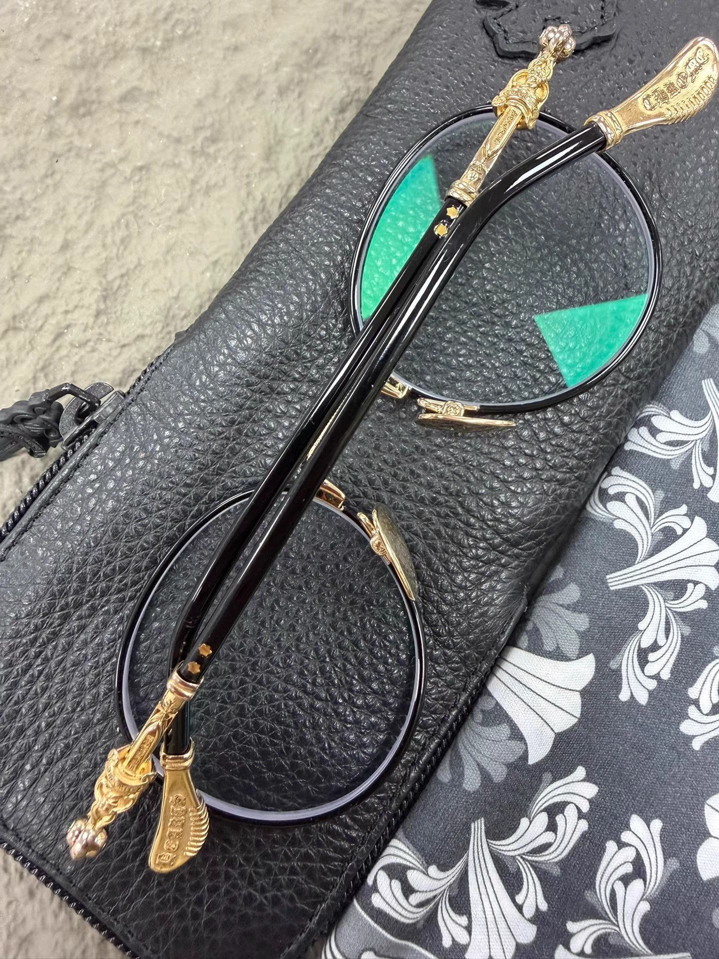Chrome Hearts Black Round Frame Glasses with Gold Accents Size ONE SIZE - 1 Thumbnail