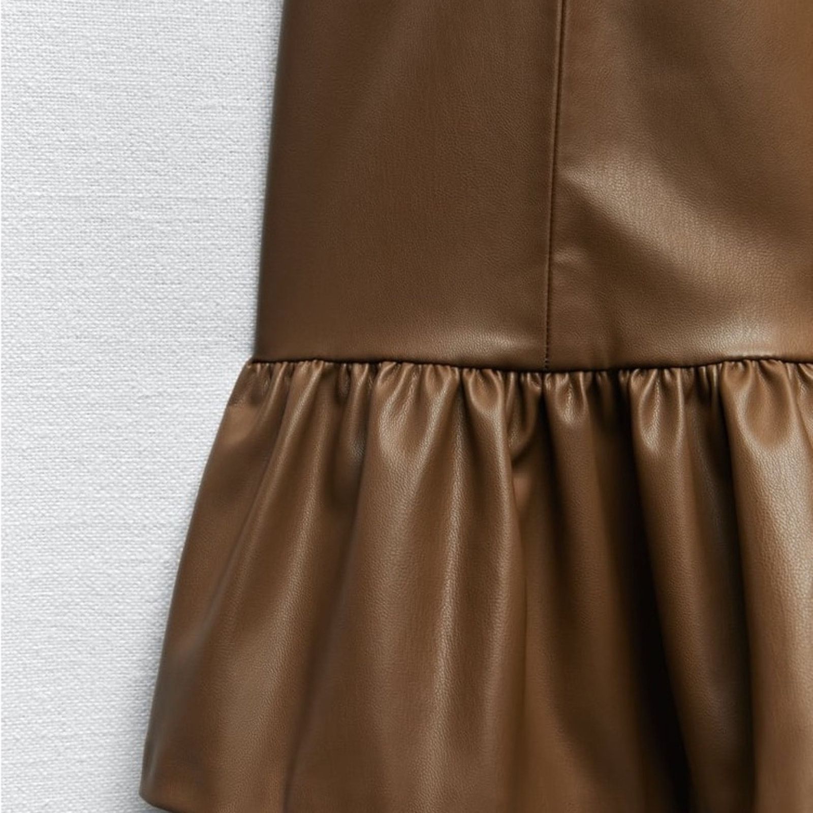 Zara ZARA FAUX LEATHER DRESS LIGHT BROWN Size XS / US 0-2 / IT 36-38 - 4 Thumbnail