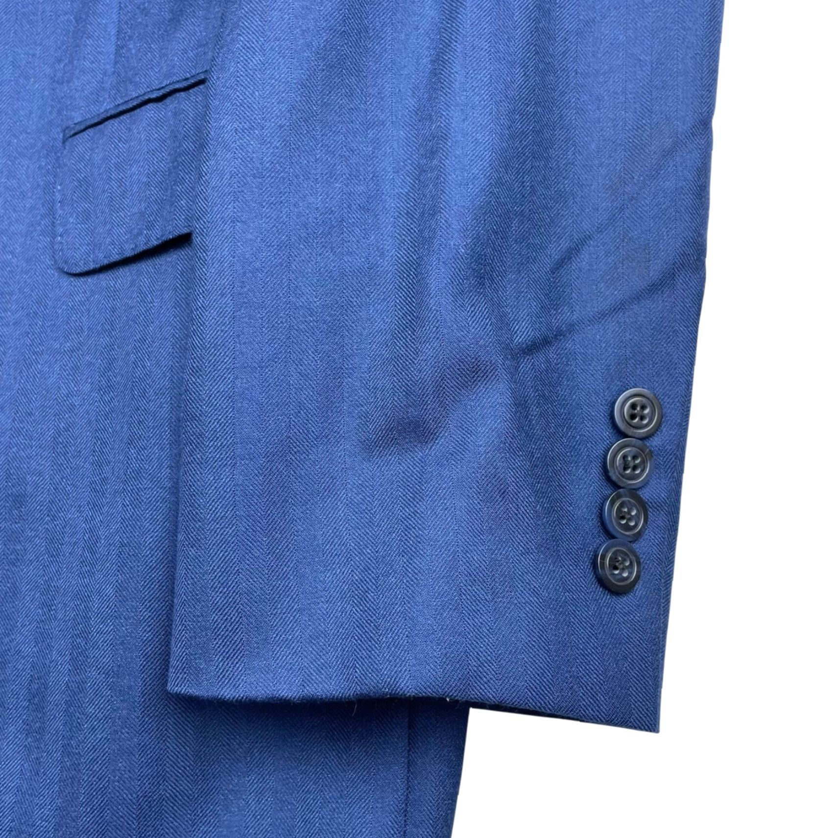 Vintage Samuelsohn Blazer Men 44L Blue Stripe Cashmere Silk 2-Button Notch Lapel Long Coat Jacket Size 44R - 4 Thumbnail