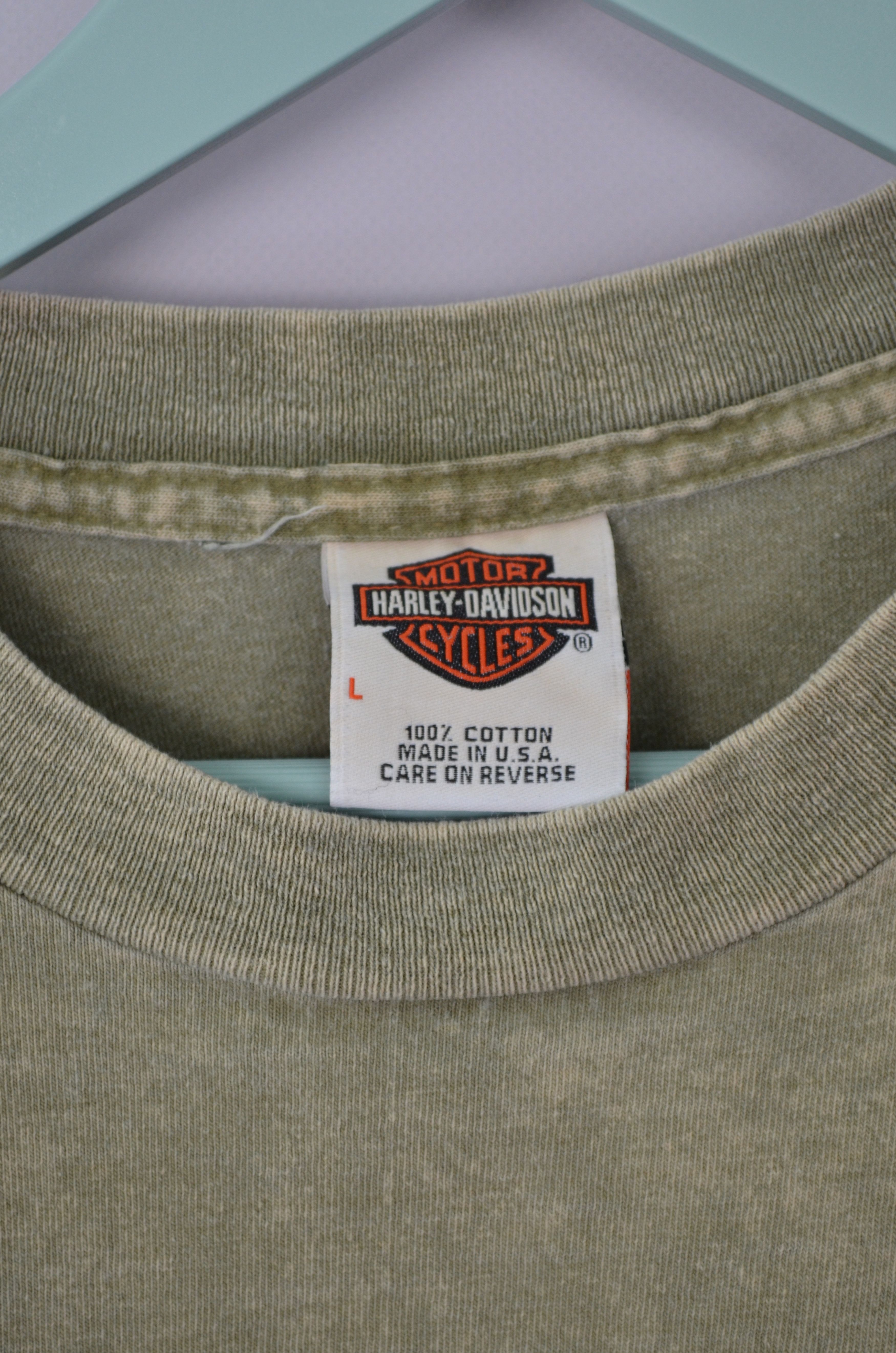 Harley Davidson × Vintage Harley Davidson Khaki Big Logo T Shirt Sz L 2004 Made in USA Size US L / EU 52-54 / 3 - 5 Thumbnail