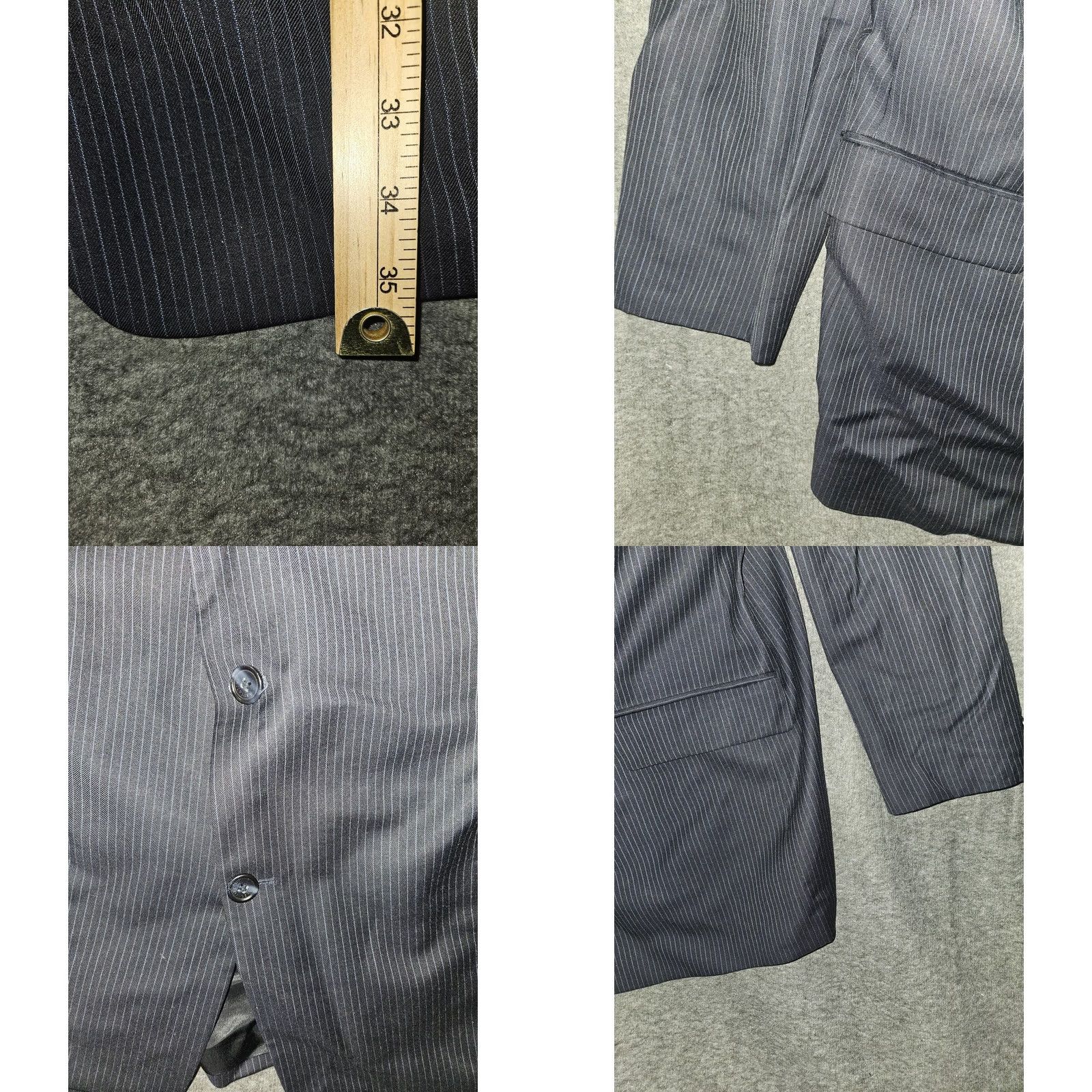 Tommy Hilfiger Tommy Hilfiger Blazer Mens 52L Navy Blue Pinstripe Wool Suit Jacket Coat Pinstripe Notch Two-Button Long 52L Navy Mens Business Formal Blazer Size 52R - 8 Thumbnail