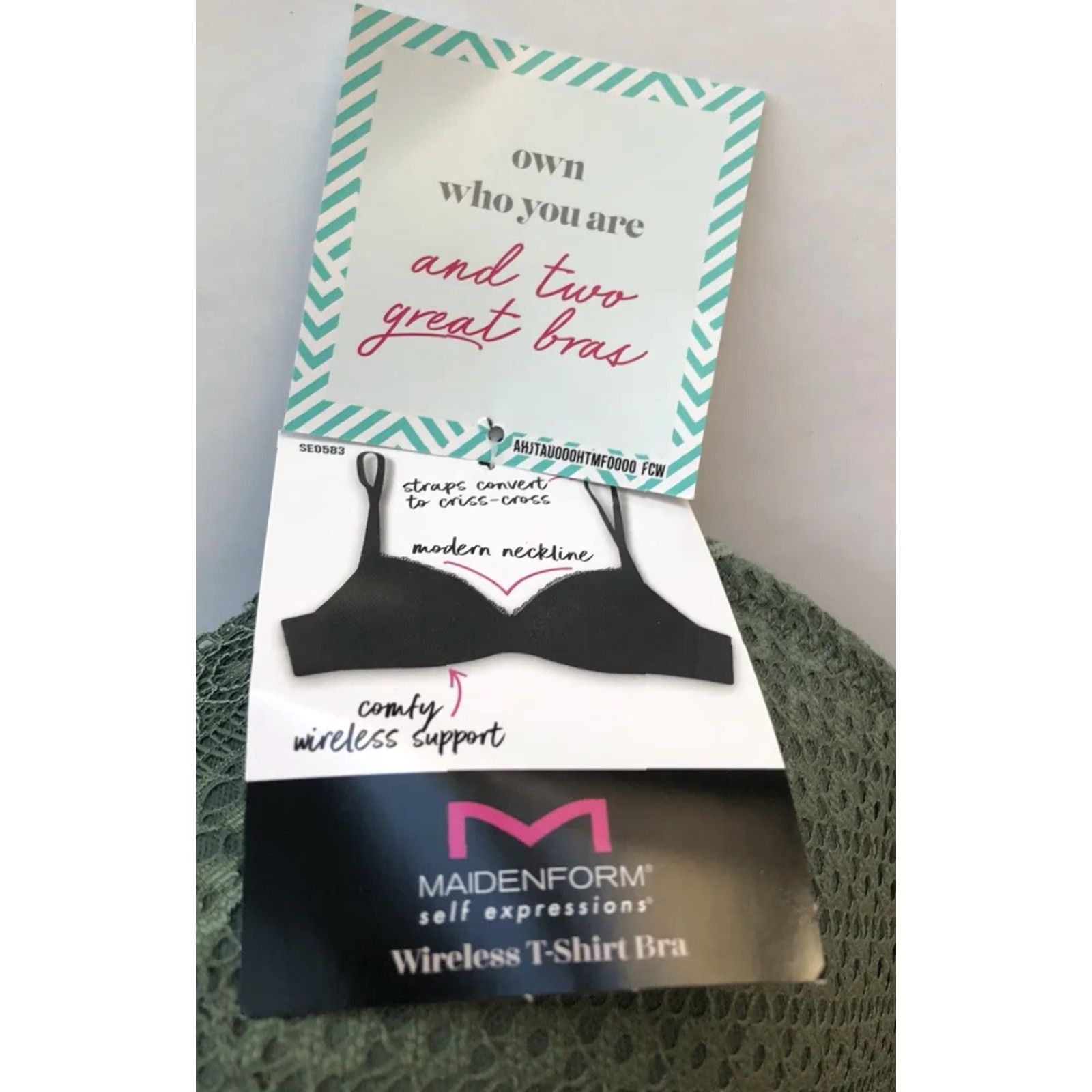 Vintage Maidenform Self Expressions Women's Green Olive Wireless Bra 36D T-Shirt Bra NWT New in Box Size ONE SIZE - 5 Thumbnail