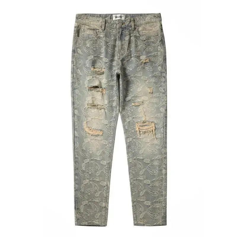 Japanese Brand Distressed Hole Ripped Washed Paisley Full Print Jeans Pant Size US 32 / EU 48 - 5 Thumbnail