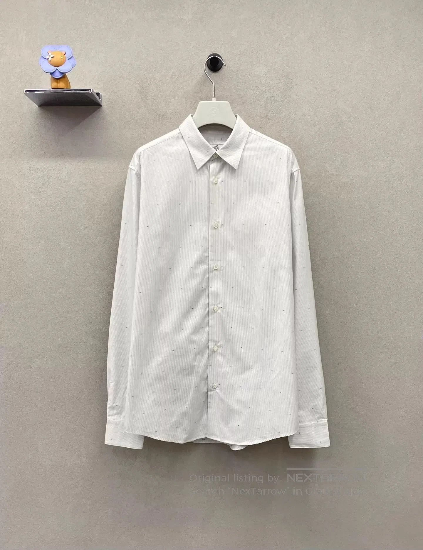 Hermes White Long Sleeve Button-Up Shirt with Dots. Size US M / EU 48-50 / 2 - 1 Thumbnail