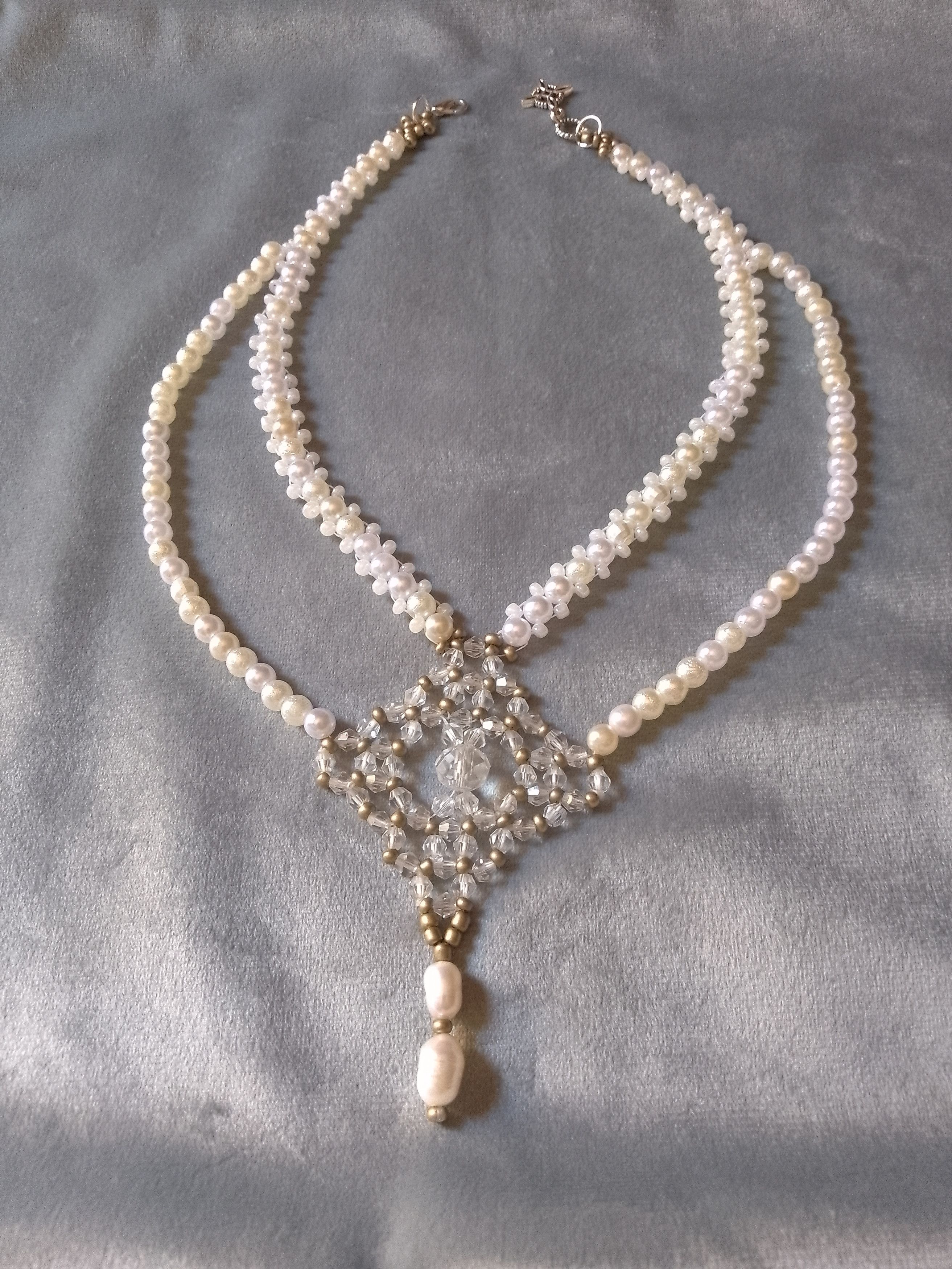 Handmade Necklace Vintage style with dangling freshwater pearls Size ONE SIZE - 9 Thumbnail