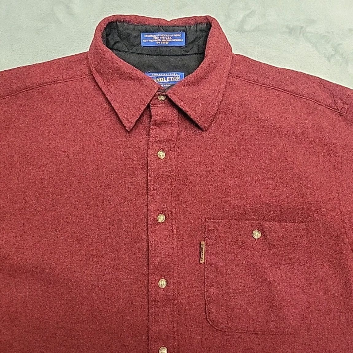 Pendleton Vintage Pendleton Shirt Mens L Red 100% Virgin Wool Made with USA Fabric Wool Button-Up Long Sleeve Solid Elbow Patches Collar Mens Size US L / EU 52-54 / 3 - 2 Thumbnail