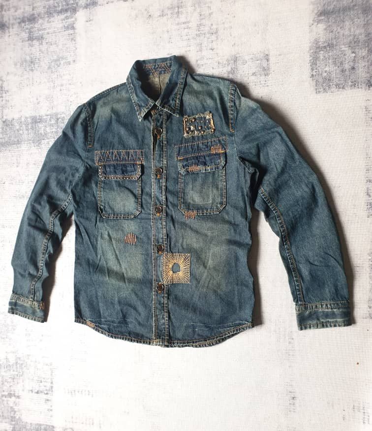 Japanese Brand 💥291295=Homme distressed patchwork Japanese chambray shirt Size US M / EU 48-50 / 2 - 4 Thumbnail